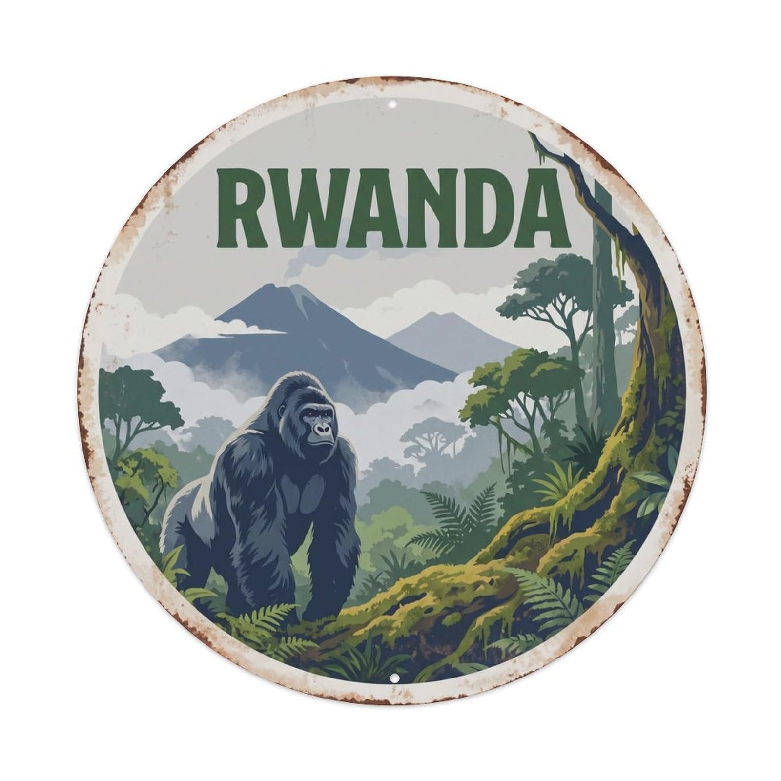 Rwanda Gorilla Mountain Mist Metal Tin Sign