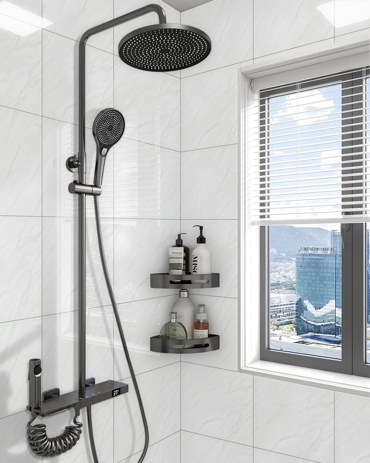 WADILE 10x piastrelle adesive marmo 30x30cm impermeabili per doccia, cucina, bagno - Pannelli murali PVC bianco noble
