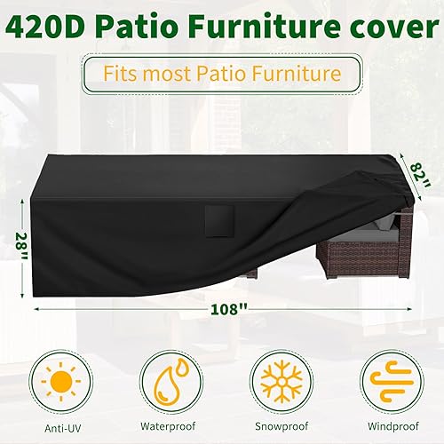Miniatura 2 de Juego de funda para muebles de patio, fundas para sofá seccional para exteriores, Oxford 420D, impermeable, protector rectangular para mesa y silla