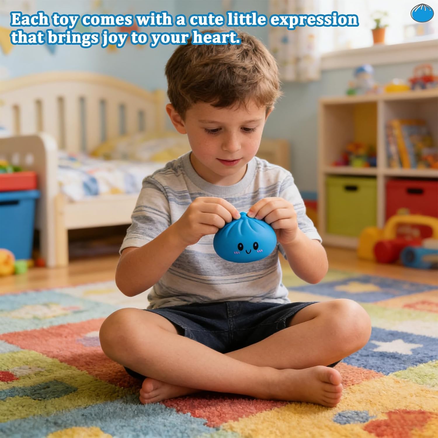 Dumpling Squishy Toy, Dumpling Squishy Mystery Box, Colorful Dumplings Stress Balls Fidget Sensory Toy, Squeeze Dough Ball Stress Relief Hand Toys with Food Steamer Stretchy Desk Toys (Blue)