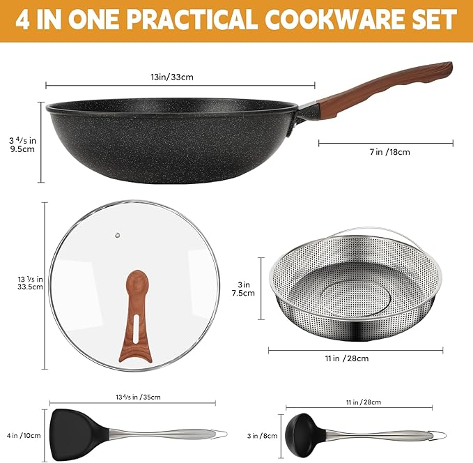 Wok Antiadherente de 13 Pulgadas con Tapa y Cesta Vaporera miniatura 2