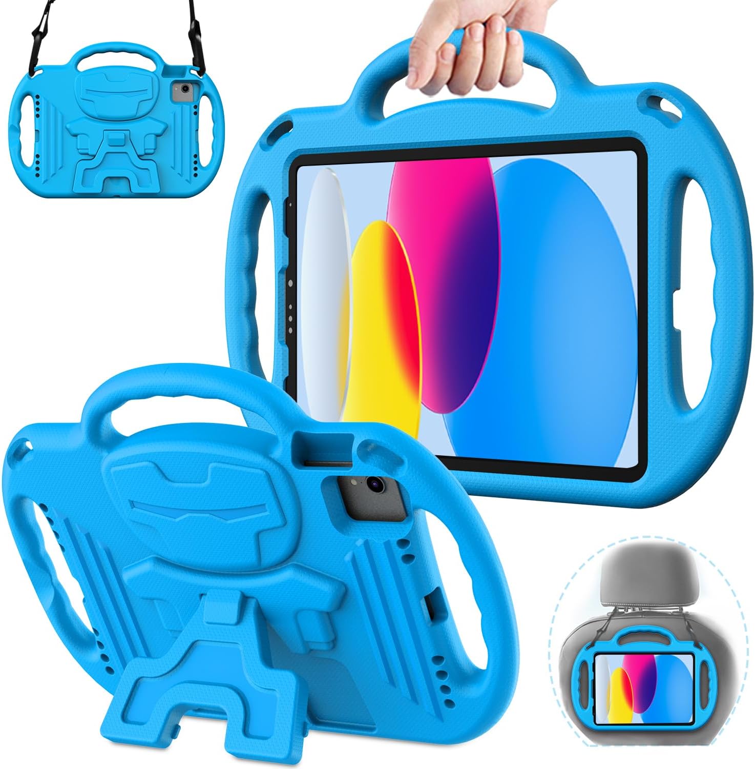 AVAWO Kids Case for iPad (A16) 11th Generation 11 Inch 2025, iPad 10th Generation 10.9" 2022, Shockproof Rugged Protective Cover with Shoulder Strap/Handles/Kickstand for i Pad 10/11 Gen, Blue