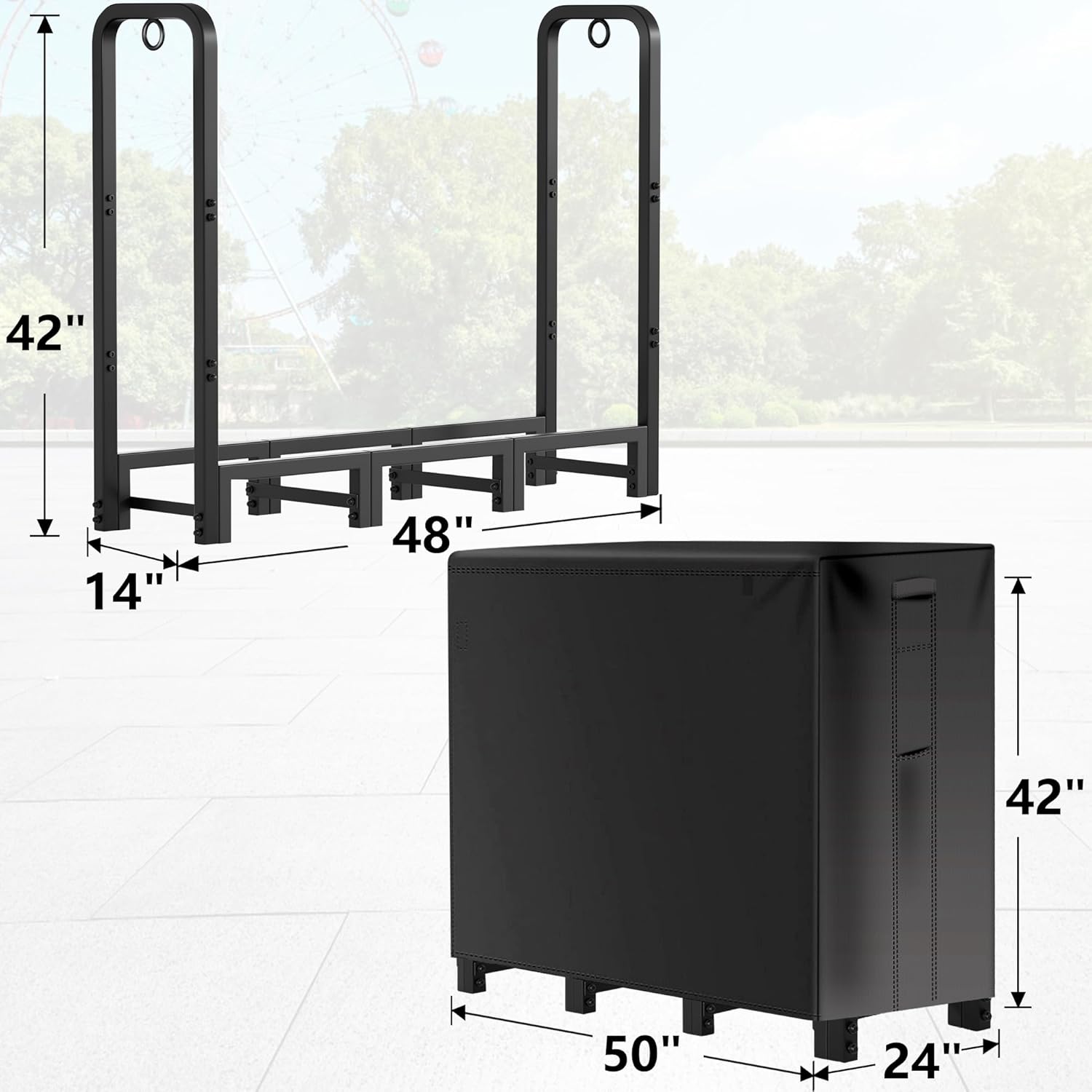 4ft Amagabeli  Firewood Log Rack with Cover Outdoor Heavy Duty Firewood Rack With Weather Resistant 600D Oxford Fabric Cover Indoor Outdoor Wood Racks for Fire Wood Holder