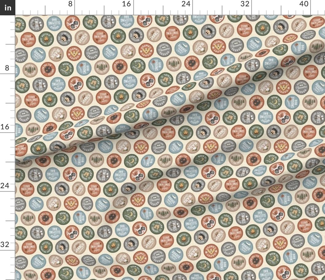 Spoonflower Fabric - Novelty Patch Camping Rustic Adventure Funny Outdoor Summer Camp Printed on Petal Cotton Fabric Fat Quarter - Sewing Quilting Apparel Crafts Decor