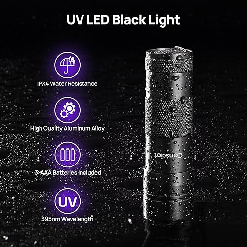 Miniatura 4 de Consciot 2 Pack UV Flashlight Black Light, 12 LED 395nm Ultraviolet Blacklight, Portable Mini Torch Light Pet Urine Detector for DogCat Urine, Dry