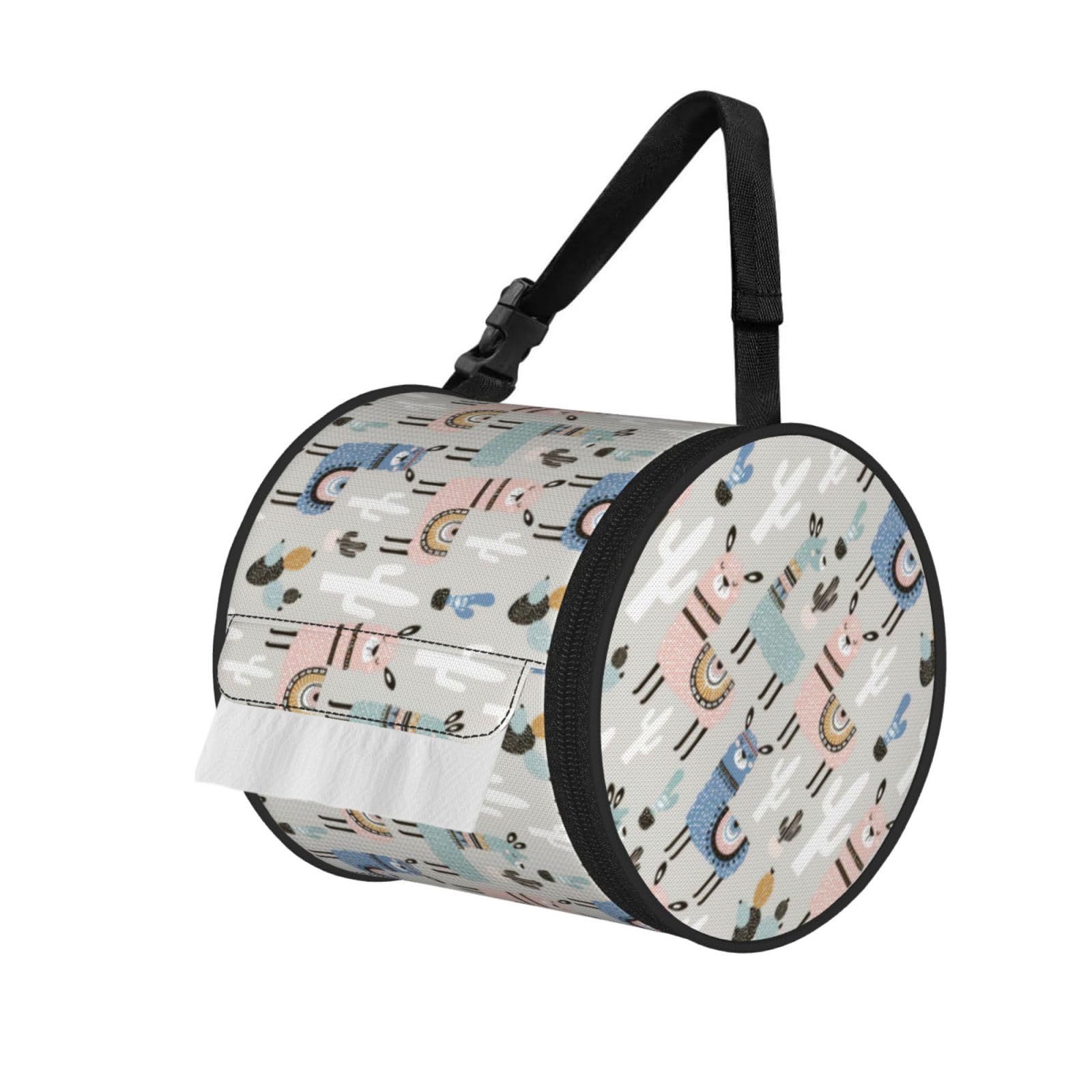 Llama Cactus Printed Roll Paper Carrier Bag, Foldable Oxford Cloth Tissue Case for Camping Hiking Backpack