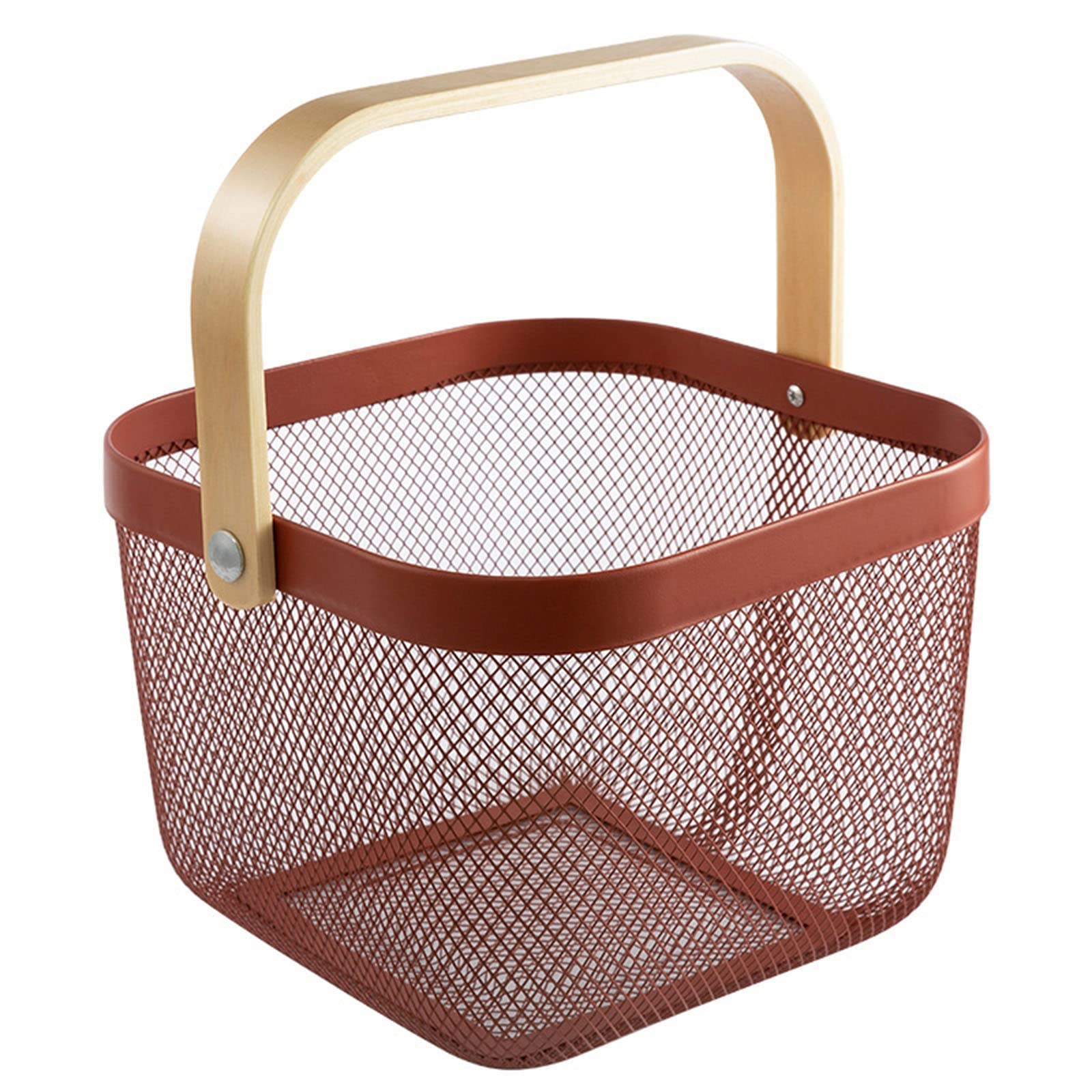 AJIODA Metal Mesh Steel Basket, Storage Organizer Basket Multi-functional Hanging Kitchen Baskets Fruit Basket Bin with Bamboo Handle for Kitchen