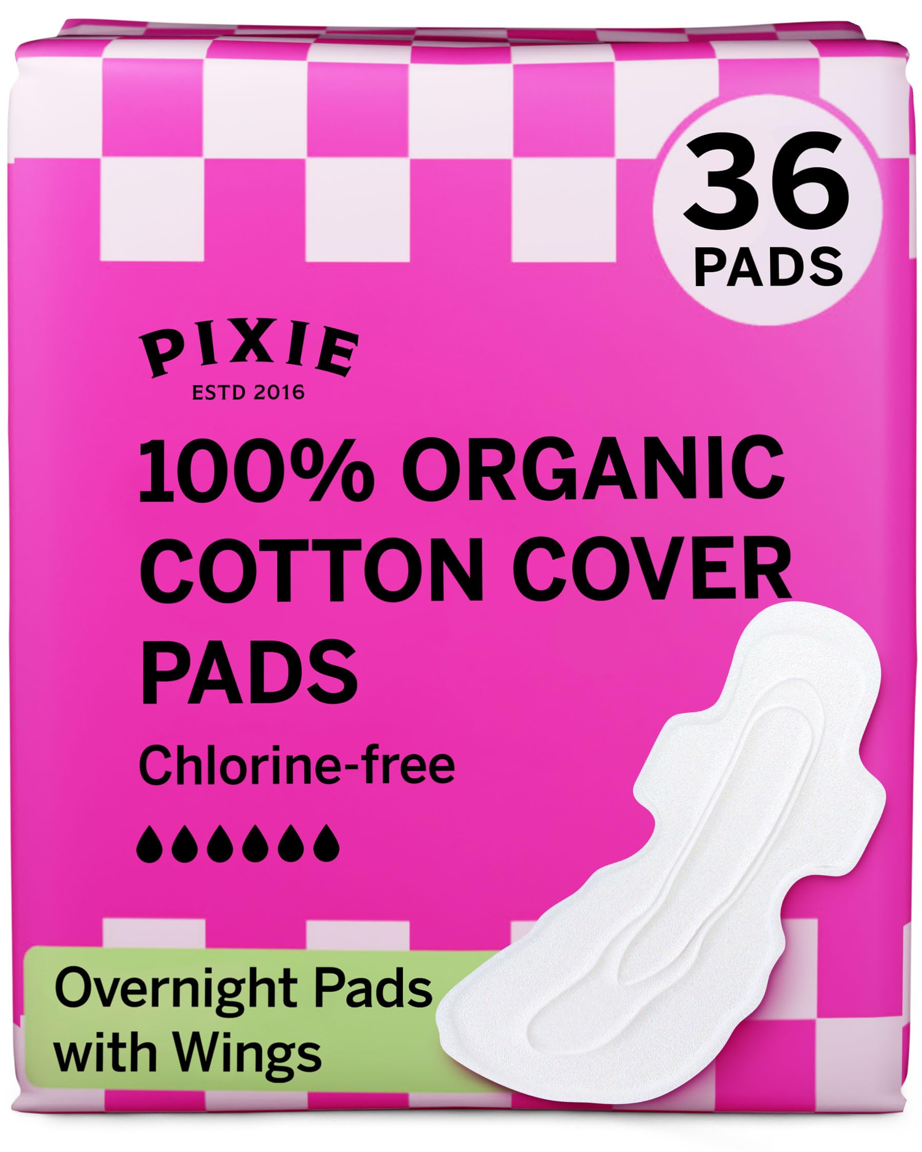 Pixie Assorbenti Notturni Ultra Sottili in Cotone Biologico per Donna – Assorbenza Extra Elevata con Ali – Anti Perdite, Ipoallergenici e Senza Profumo – 36 Pezzi