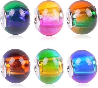 RUBYCA Mix Rainbow Gradient Murano Glass Beads European Charm Bracelet Spacer DIY Silver Color 50pcs