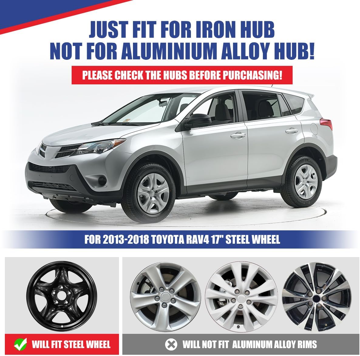 Hubcap Replacement for Toyota Rav4 2013-2018, 17-inch Wheel Cover for 2013 2014 2015 2016 2017 2018 Rav4, Set of 4 (Silver Lacquer & Black Lacquer)