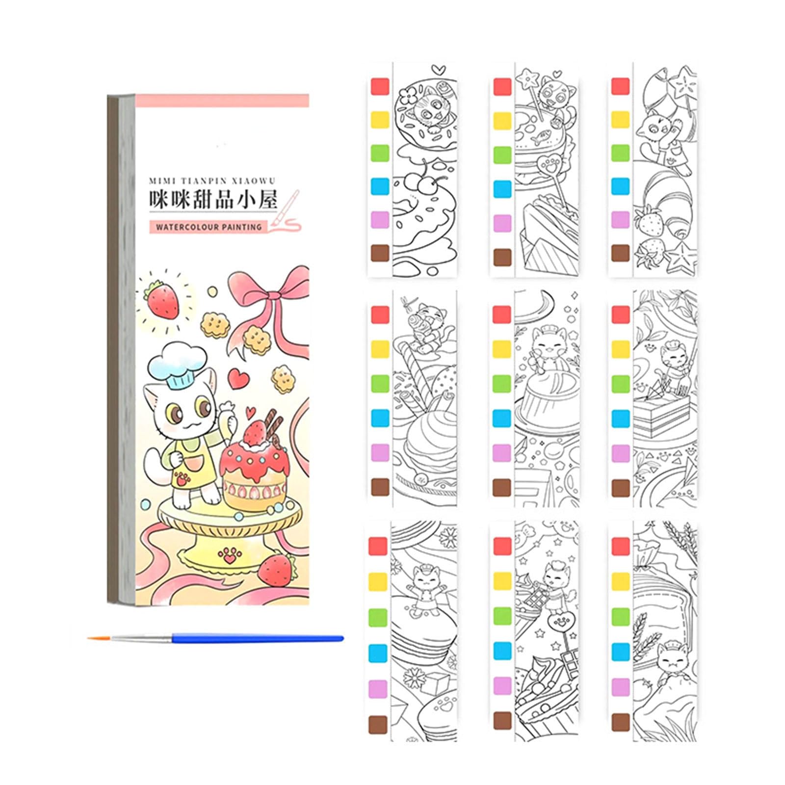 Kaeltsyn Dessert House Childrens Watercolor Painting Book With Built In Water Colors And Paint Brush For Toddler Drawing And Doodling Kids Coloring Book With Watercolor