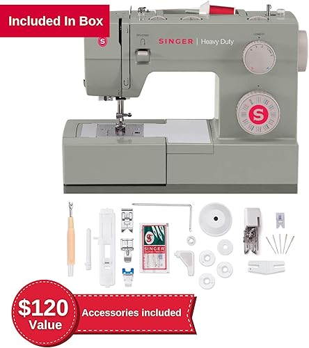 Miniatura 4 de SINGER Máquina de coser resistente 4452, accesorio de corte gris y lateral, prensatelas, bordes y dobladillos simutáneos, zigzag o costuras en