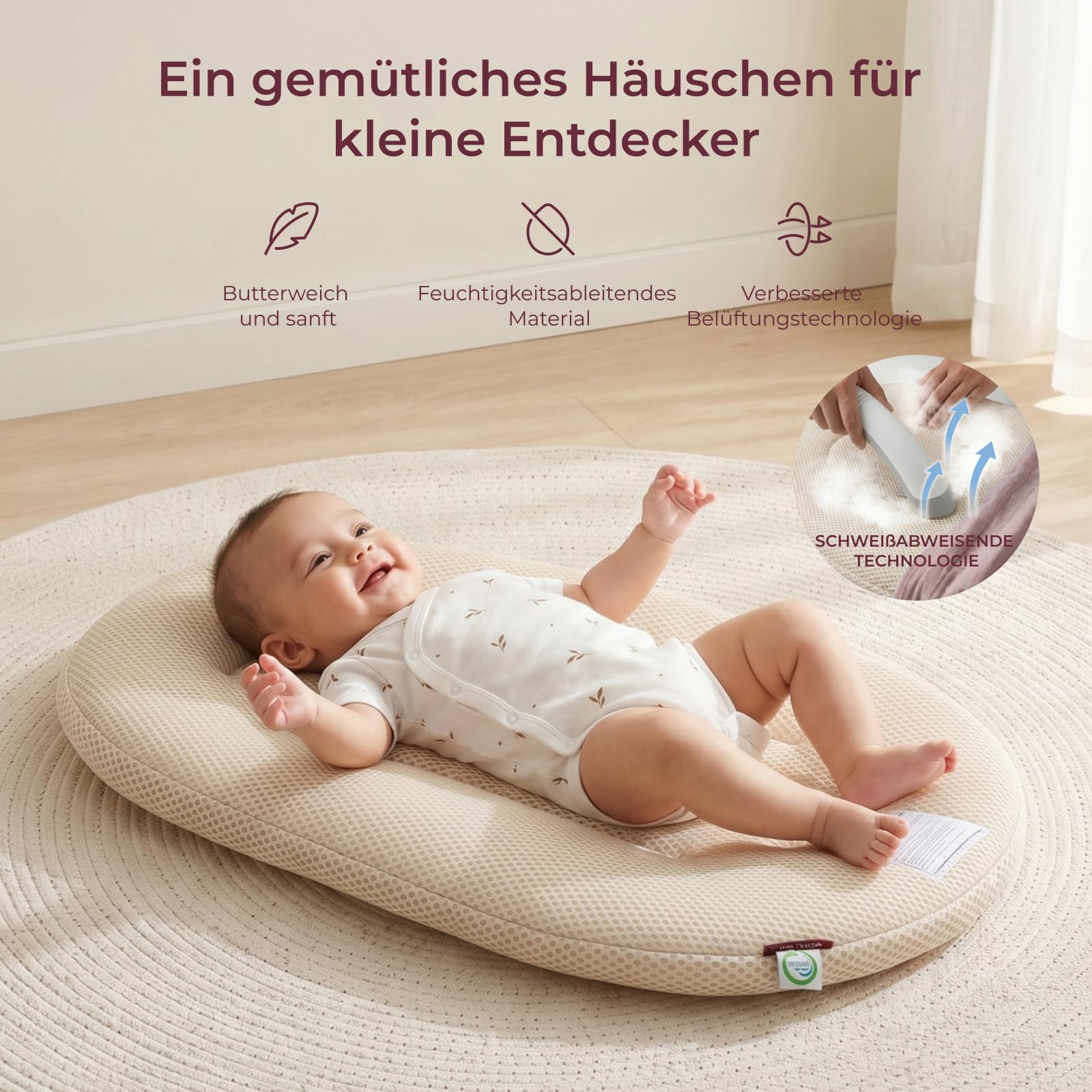 Momcozy Babynest für Neugeborene – Atmungsaktives Baby Nest mit Abnehmbarem Bezug, Tragbarer Baby Lounger für Bindungsmomente, 820 g Leichtgewicht, OEKO-TEX Zertifiziert