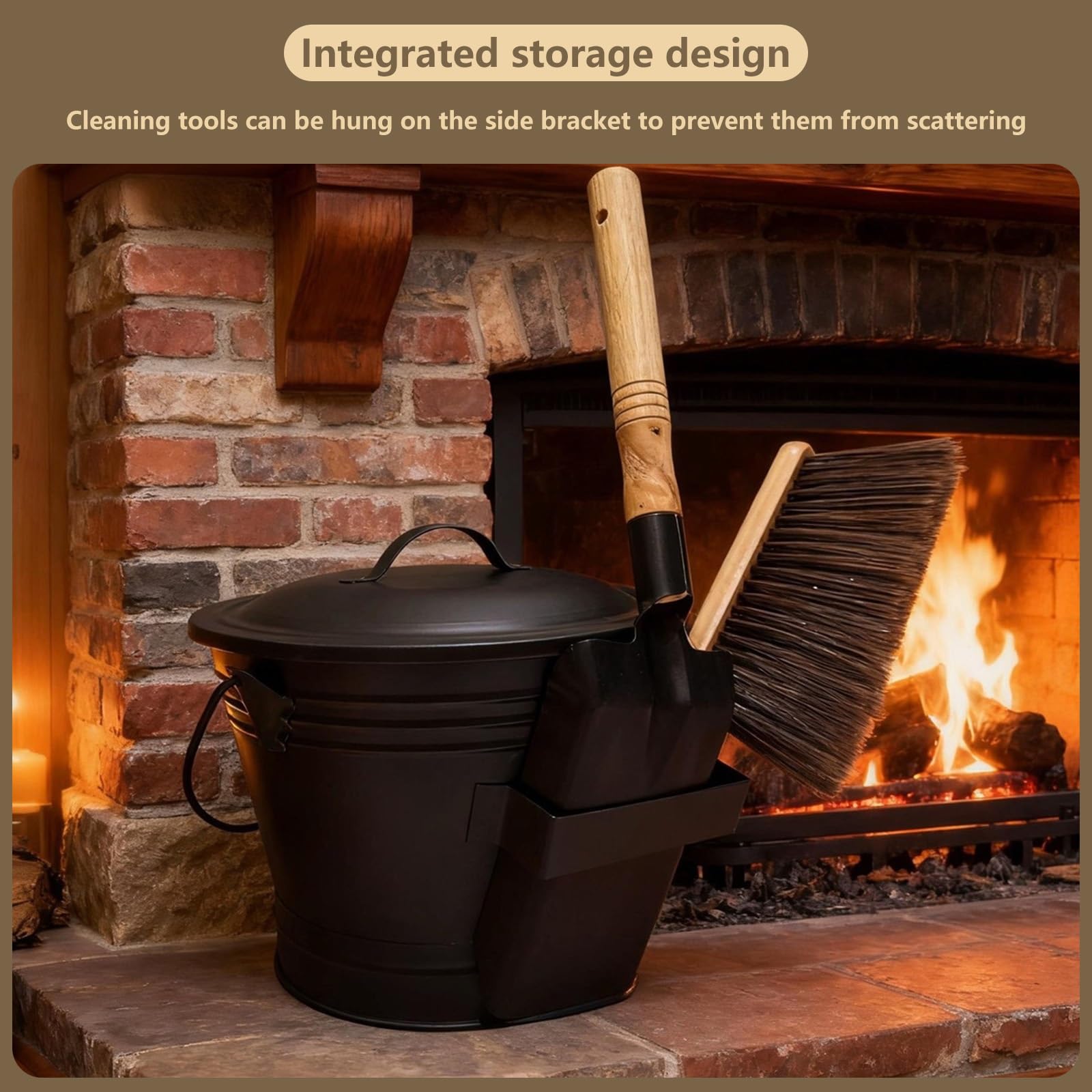 Secchio per Cenere Camino con Coperchio Materiale Metallico Grande capacità con Manico Accessori Camino Legna Resistente alle Alte Temperature