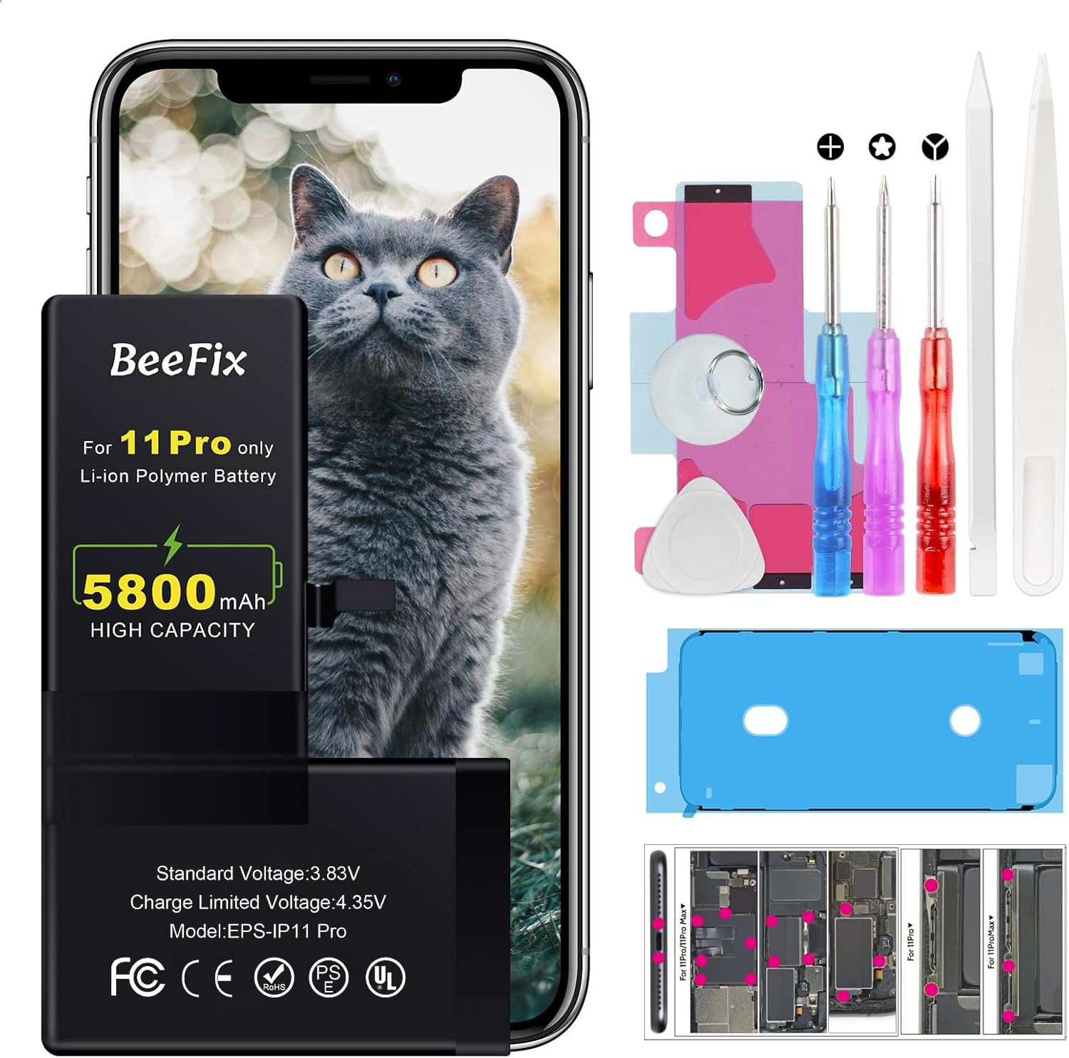 Bateria para Phone 11 Pro, Bateria de Polímero de Litio de Alta Capacidad 5800mAh con Todos los Kits de Herramientas