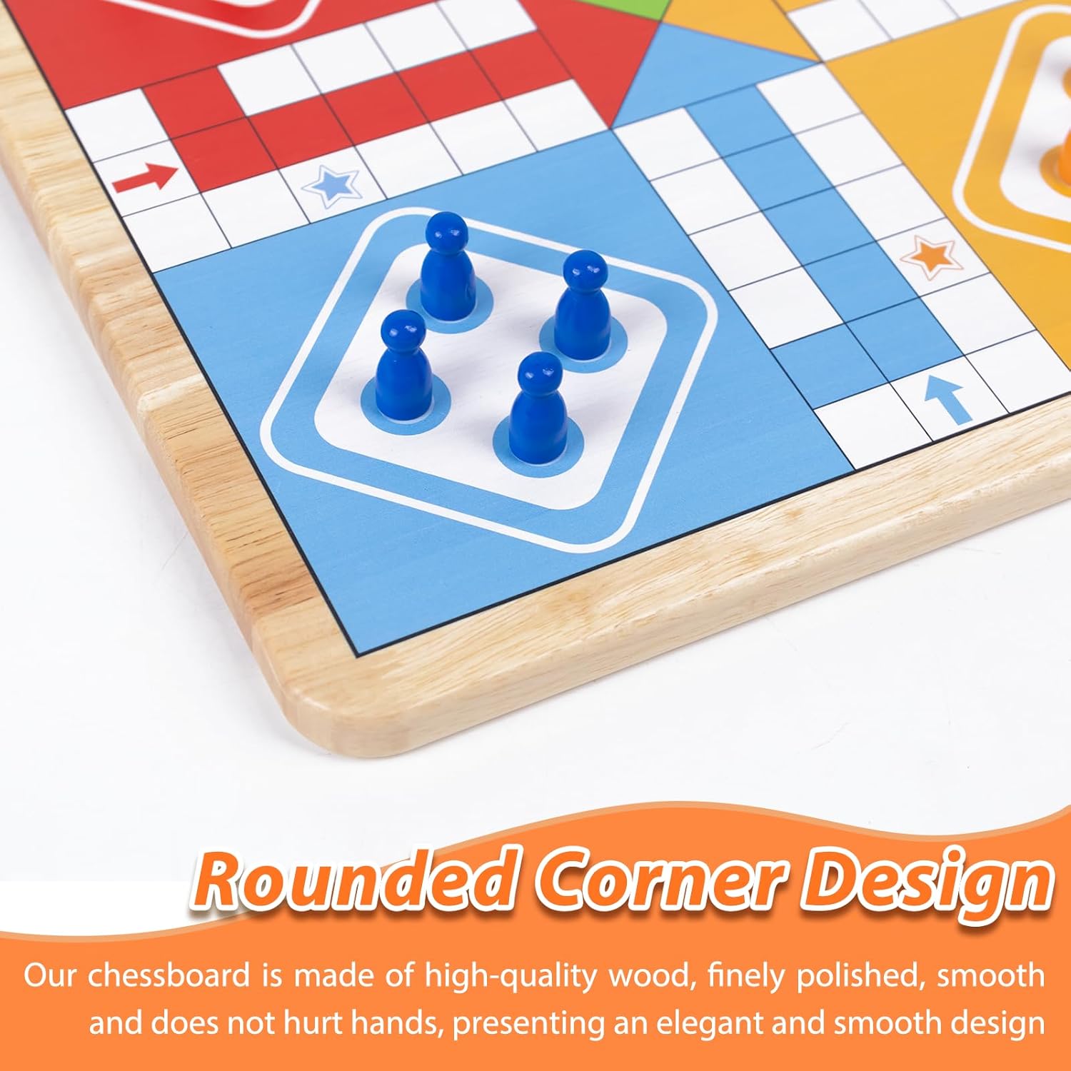 12 Inch Wooden 2-in-1 Ludo & Snakes Board Game, Reversible Travel Set with Storage Bag & Organizer Box (All-in-One Storage)