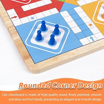 12 Inch Wooden 2-in-1 Ludo & Snakes Board Game, Reversible Travel Set with Storage Bag & Organizer Box (All-in-One Storage)