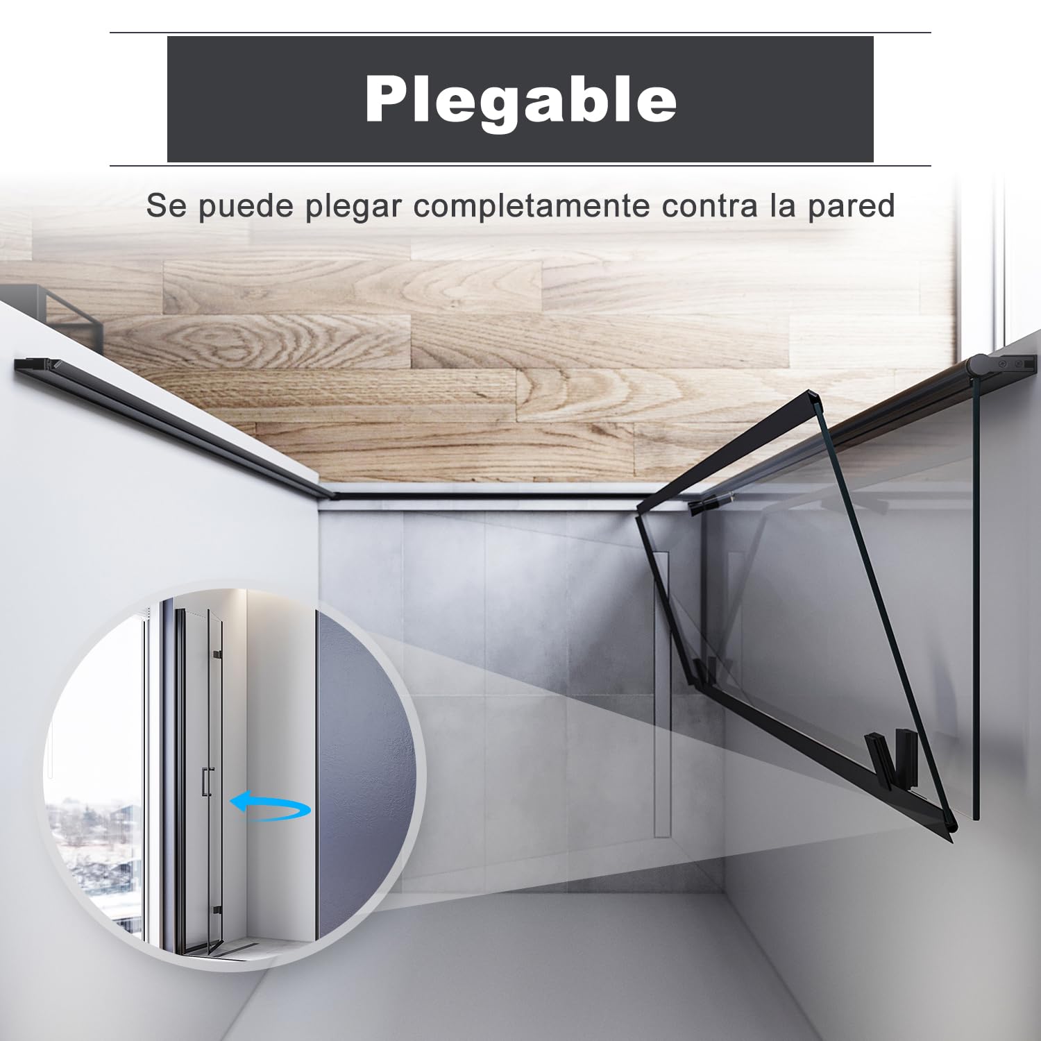 Sonni Mamparas de Ducha Frontales Negras Puerta Plegable 90x195 cm, Cristal ESG Templado de 6mm con Recubrimiento Nano