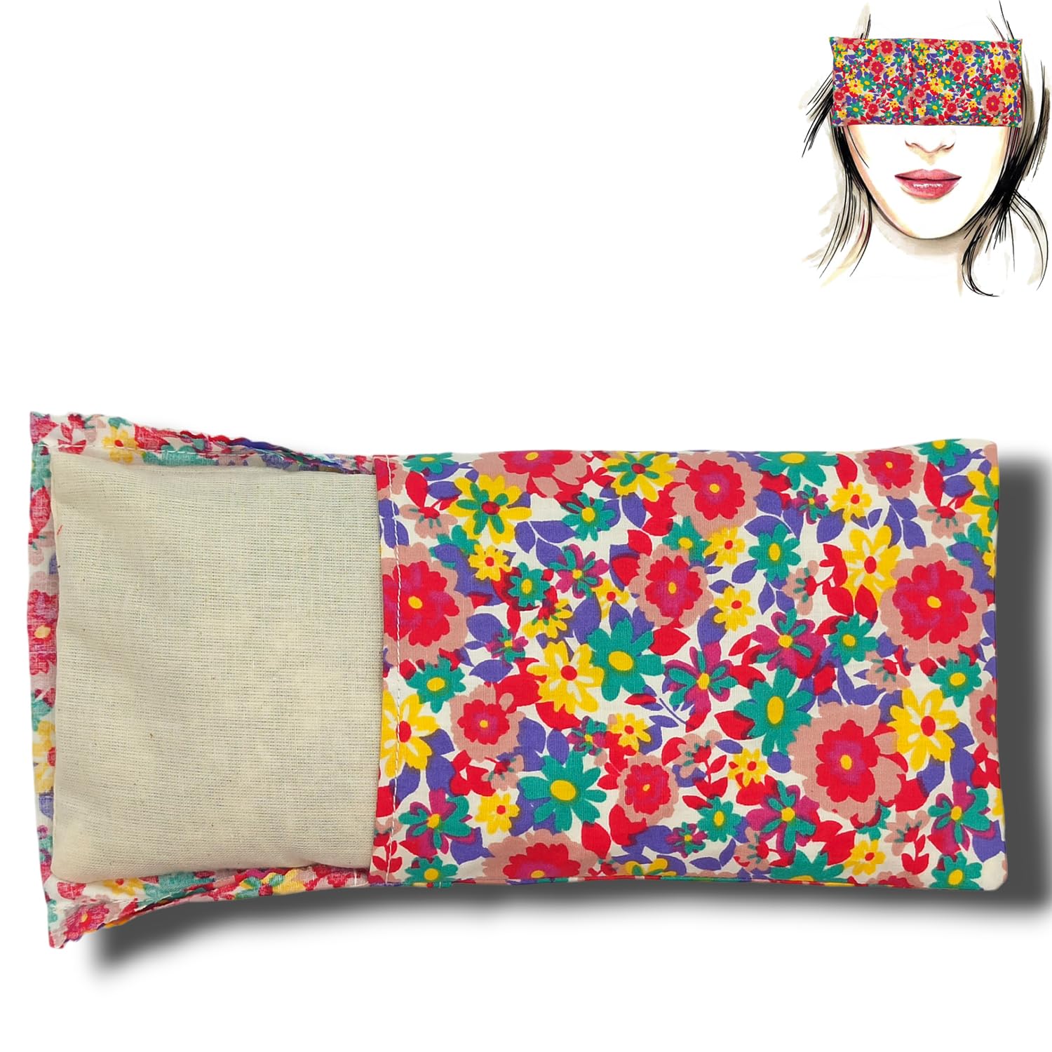 Coussin de Yoga pour Les Yeux - Oreillers pour Les Yeux Fleurs - Bleu | 1 Rembourrage et 1 Housse Lavable | Graines de Lavande et de Riz | Yoga, méditation, Relaxation, Reposer des Yeux