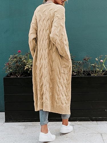 Miniatura 5 de ZIWOCH - Chaqueta de punto con manga larga para mujer, estilo informal, con cable, abertura frontal, suéter holgado con bolsillos