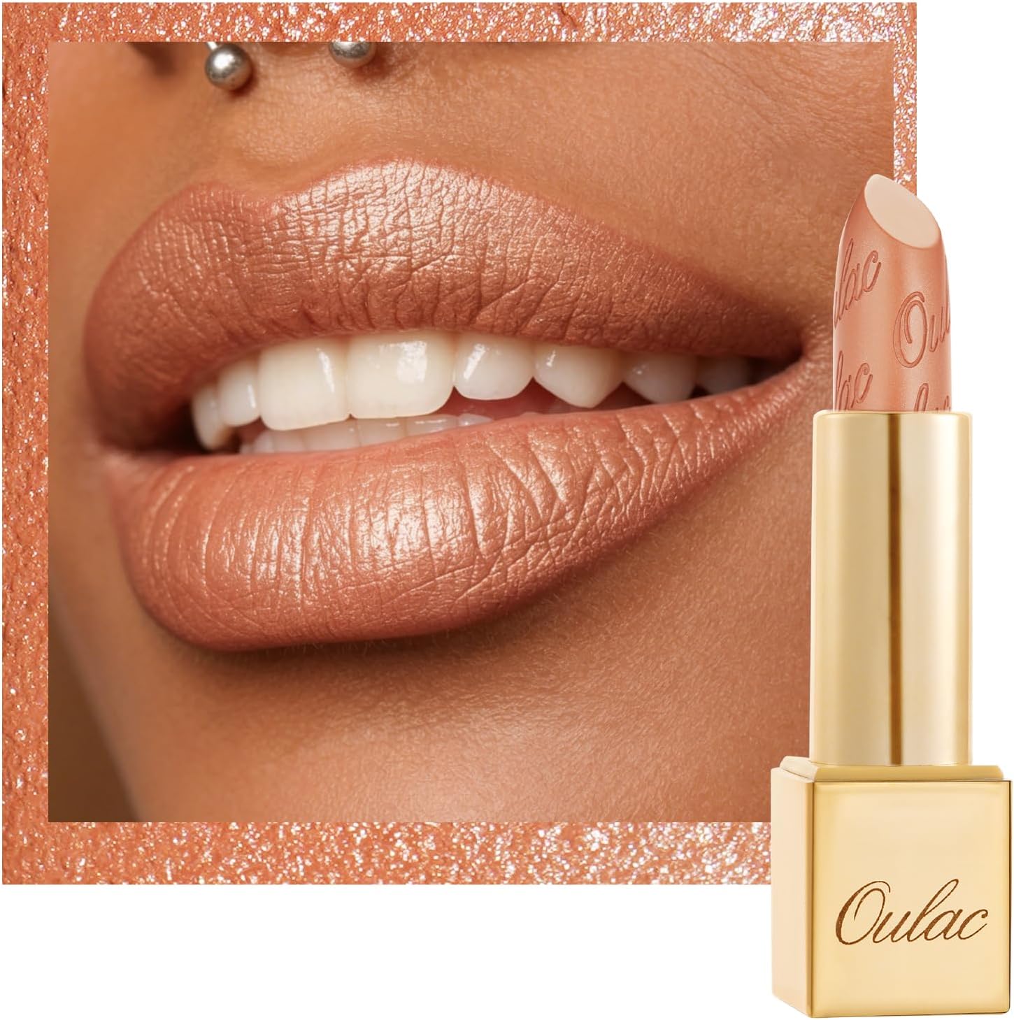OULAC Glow Metallic Shine Lipstick, Nude High Impact Lipcolor, Lightweight Soft and Ultra Hydrating, Long Lasting, Vegan & Cruelty-Free, Full Coverage Lip Color 4.3 g/0.15 GM10 Chicness
