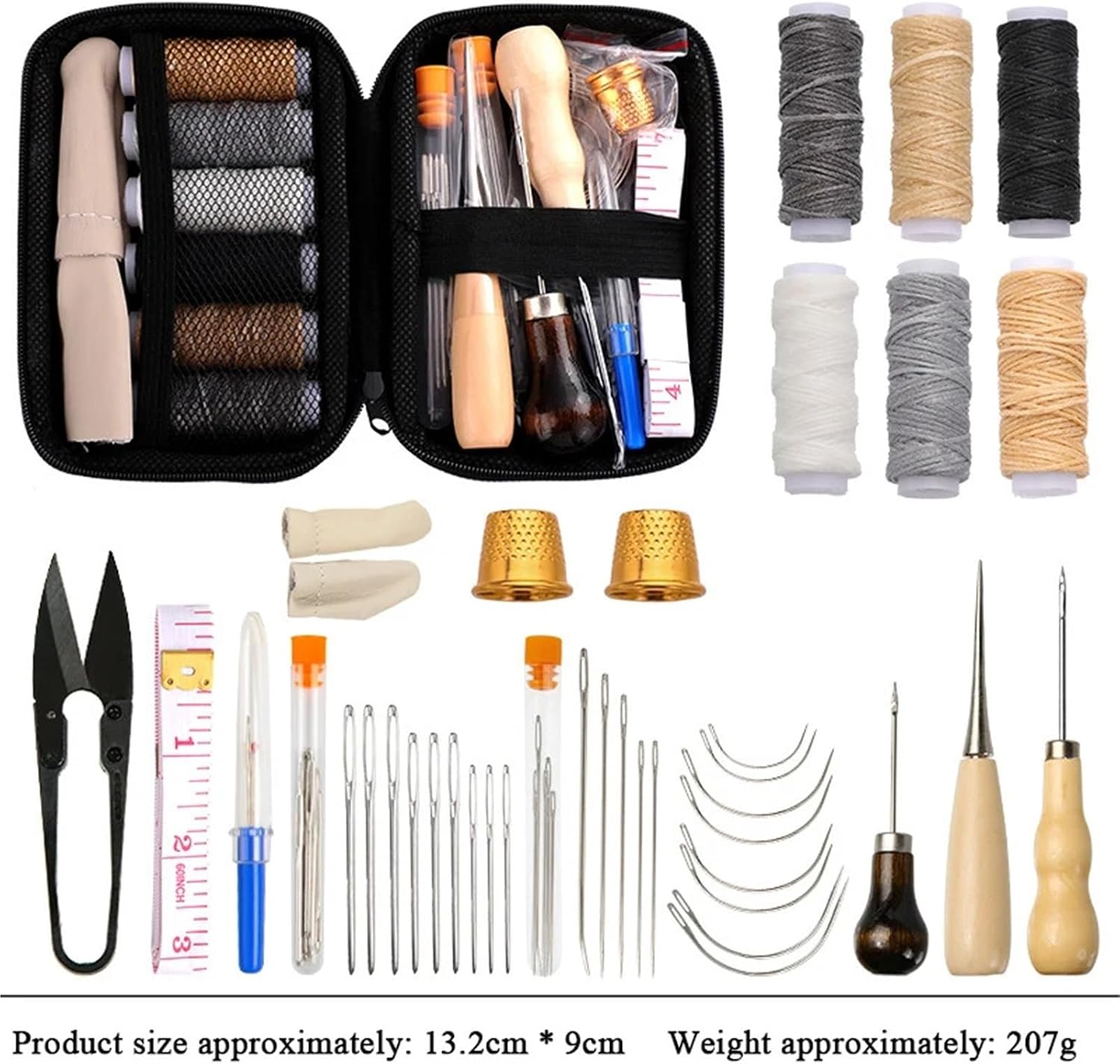 Gonehyu Sewing Tool Set 2 Set Leather Heavy Duty Sewing Kit Large-Eye Needles Upholstery Repair Tools with Thread for DIY Craft