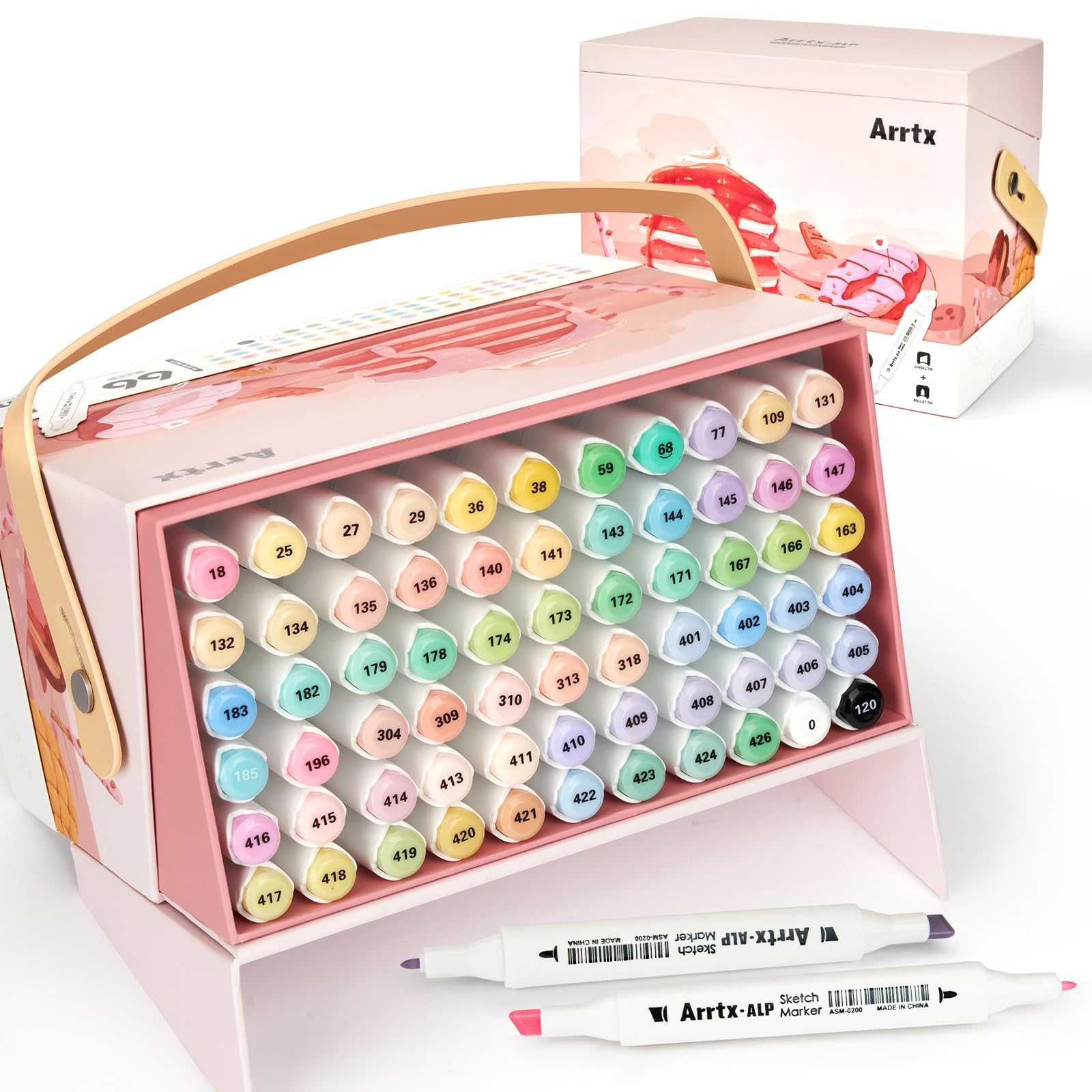 Arrtx Pennarelli ad alcol ALP 66 colori pastello, a scalpello e a punta fine, pennarelli artistici professionali per artisti adulti, colorare, disegnare, illustrazioni
