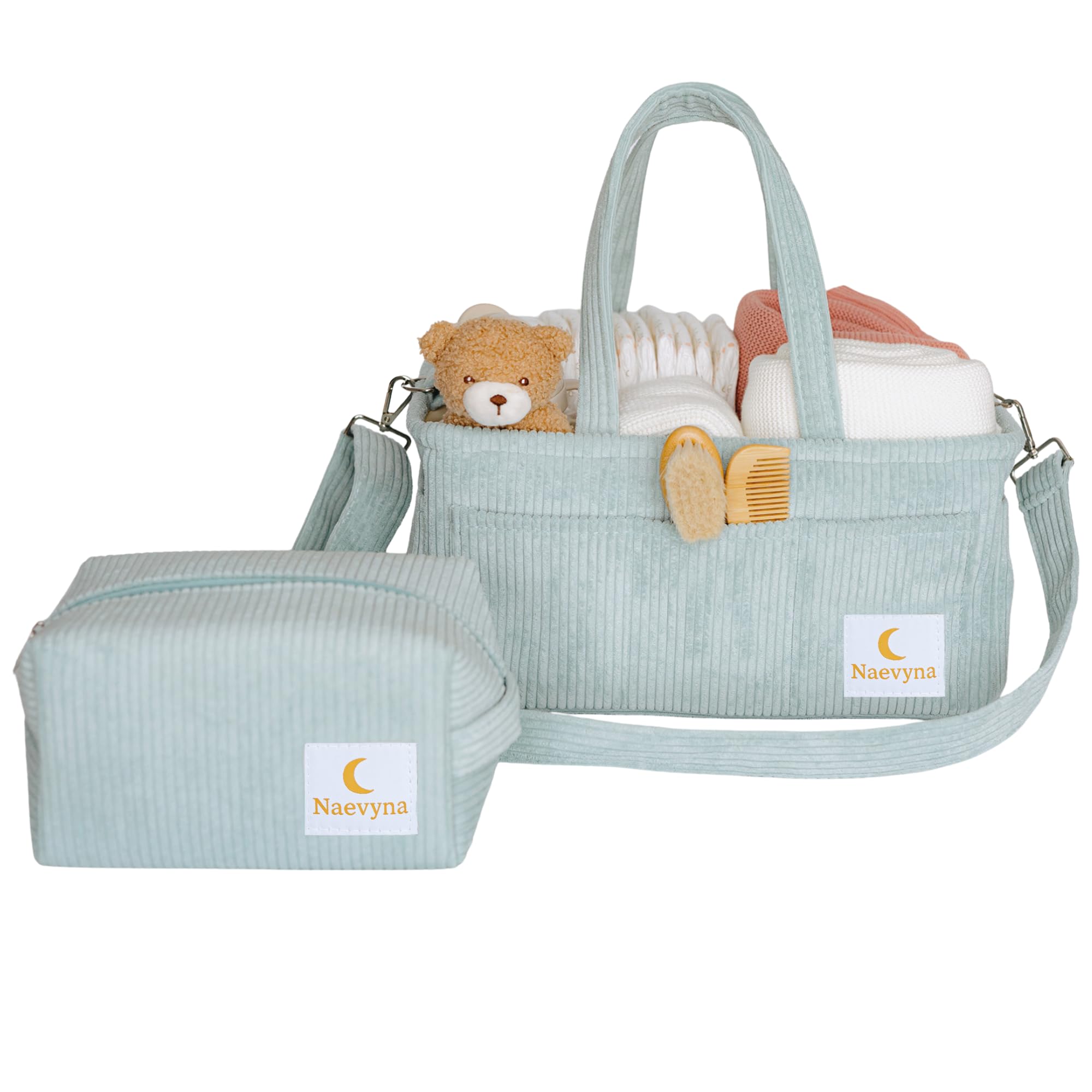 Naevyna Wickelkorb Organizer aus Cord 2-in-1 mit Schultergurt und Windeltasche - Windel Caddy für den Wickeltisch - Geschenk zur Geburt