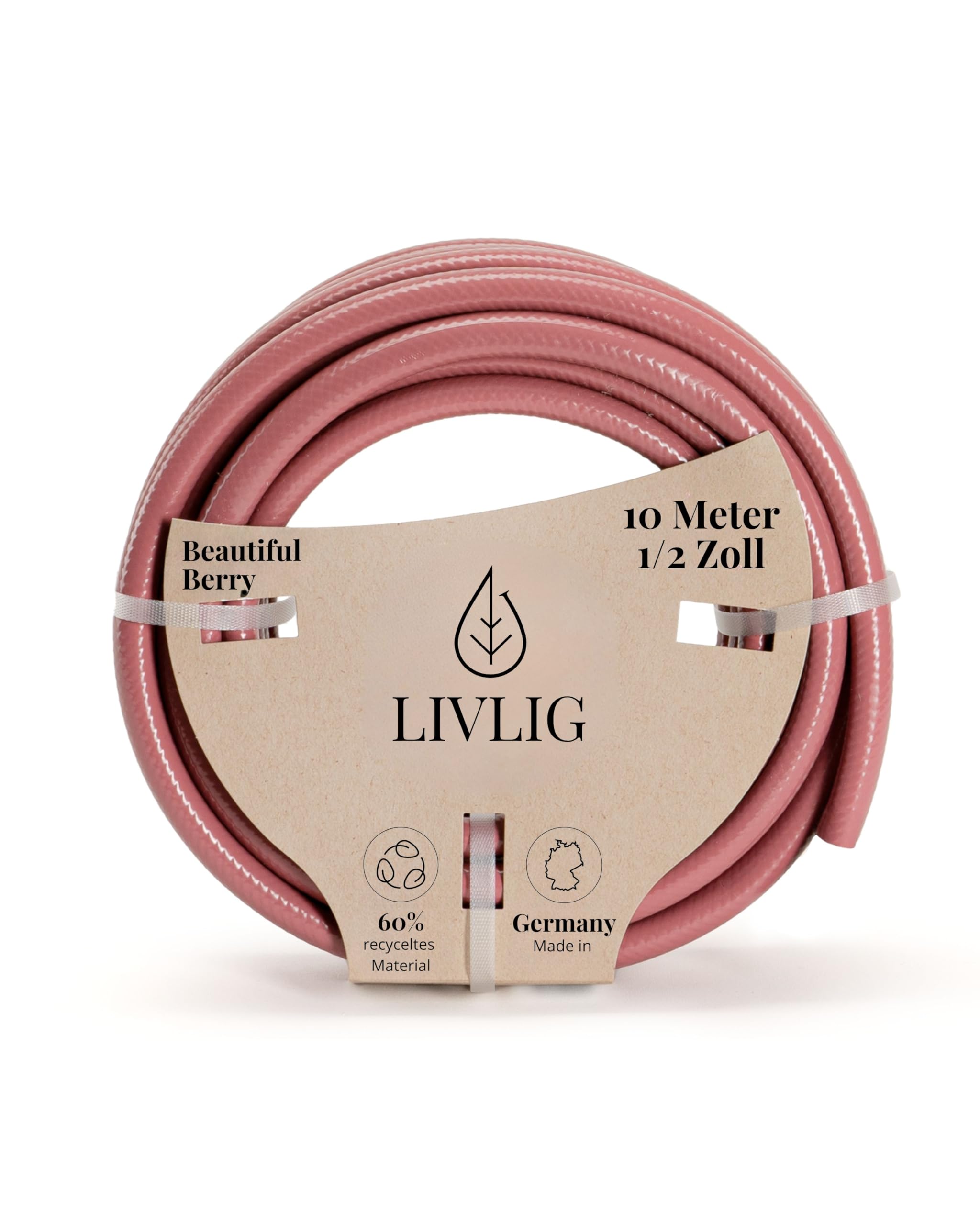 LIVLIG Tubo da Giardino 10m Design – Tubo Irrigazione Flessibile, 60% Riciclato, Resistente UV, Anti-Torsione, 1/2 Pollice, Berry