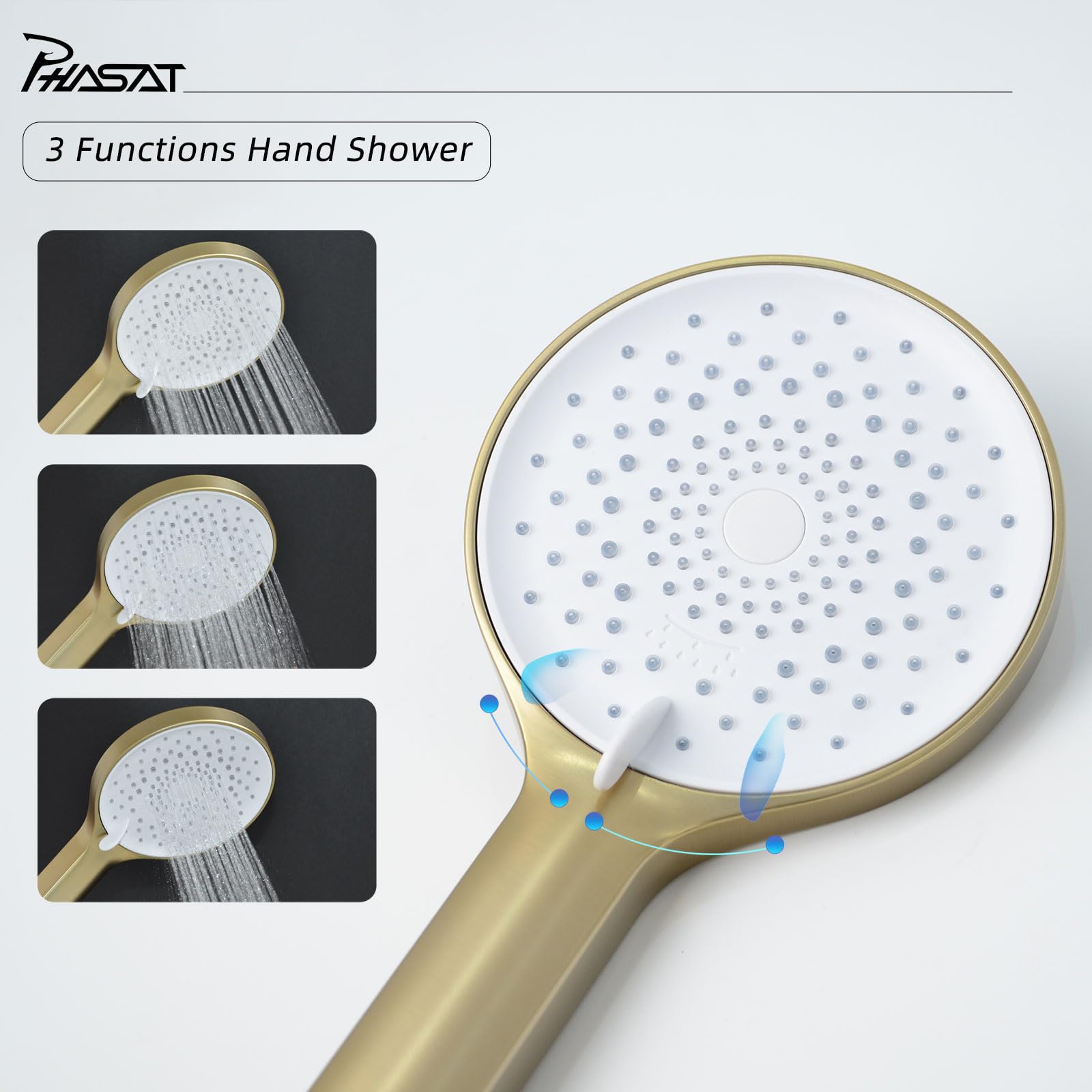 PHASAT Wandmontage Badewannenarmatur mit Handbrause Badewannen Amaturen Set Badewannenarmatur für 90 ° drehbaren Auslauf Bürste Gold PTBG04E