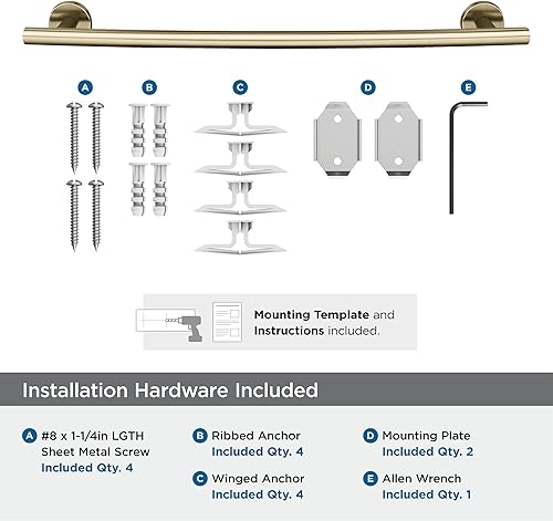 Miniatura 9 de Amerock BH26543BBZ  Toallero dorado champán  Toallero de 18 pulgadas (17.992 in)  Arrondi  Toallero de baño  Herrajes de baño  Accesorios de baño