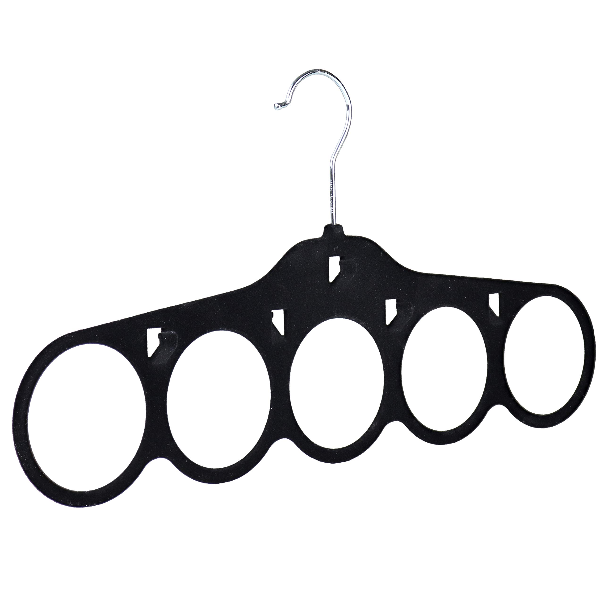 The Hanger Store Black Velvet Flocked Scarf Hanger with 5 Belt Hooks