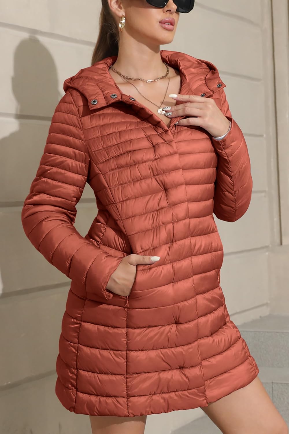 Bellivera Women's Quilted Lightweight Puffer Jacket, Winter Coats for Women Long Padded Bubble Coat - Image 4