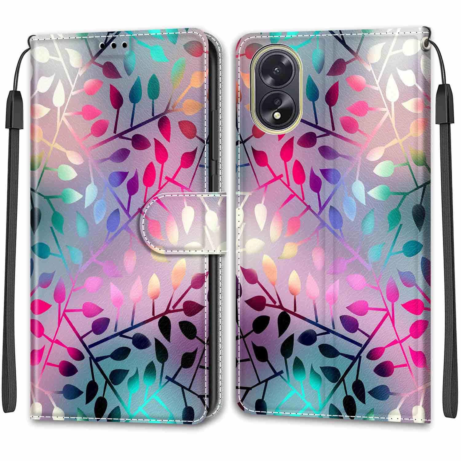 TOMYOU Custodia per Oppo A38 4G, custodia a portafoglio in pelle PU con funzione di supporto, compatibile con custodia per telefono Oppo A38 4G - Foglia colorata