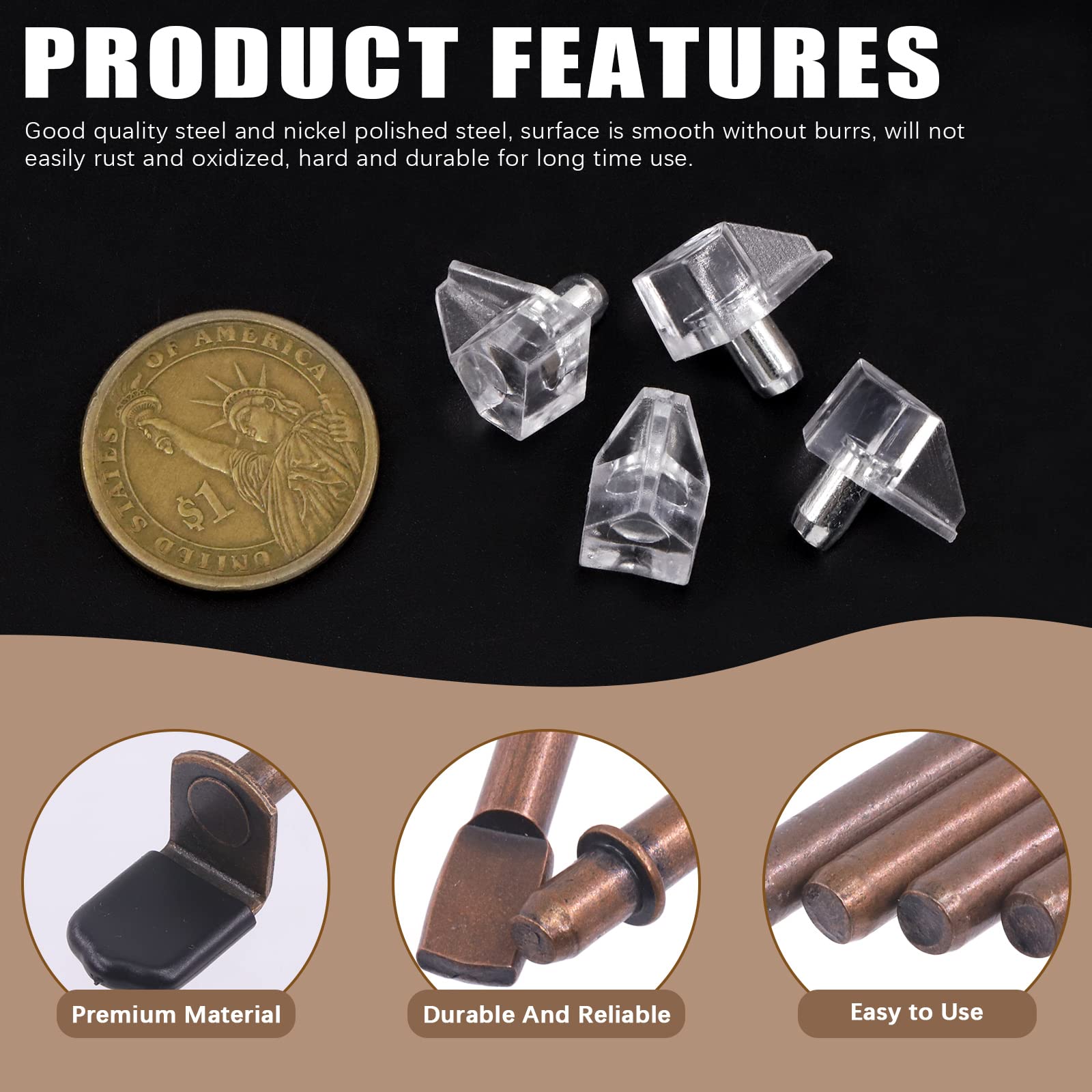 Wokape 155Pcs 5 Styles Red Bronze Shelf Pins Assortment Kit - Image 3