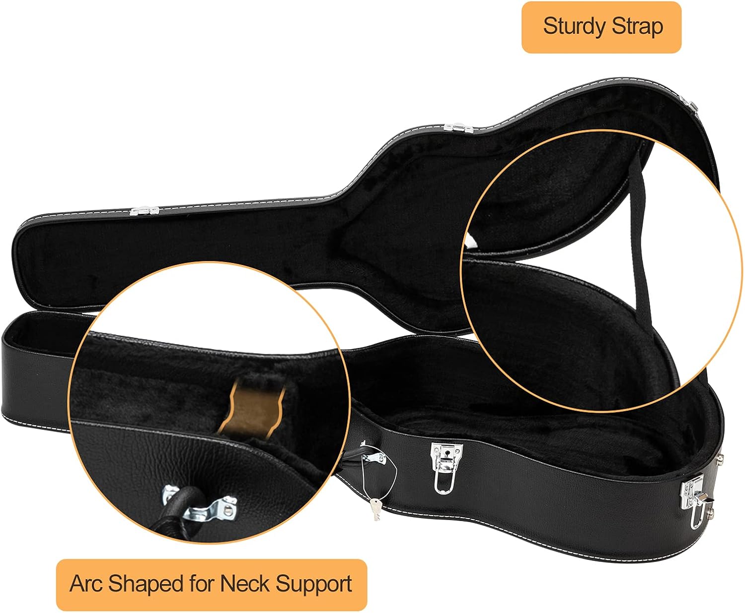 GLARRY 39" Classical Acoustic Guitar Hard Case Microgroove Protective Flat Case with Lock Latch Keys (Black)