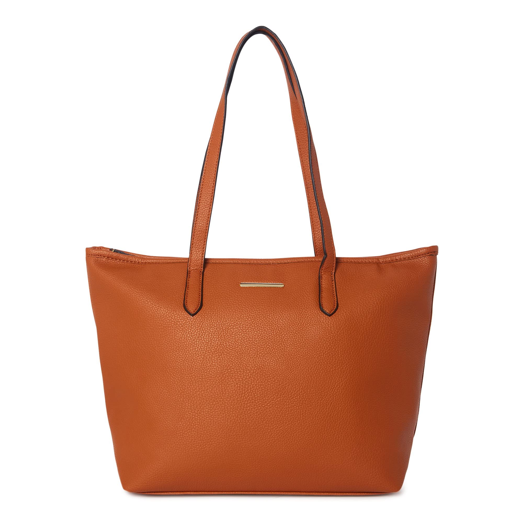 Time Tru Time and Tru Women's Faux Leather Vegan 3-Piece Handbag Set Tote, Wristlet and Wallet (Cognac)