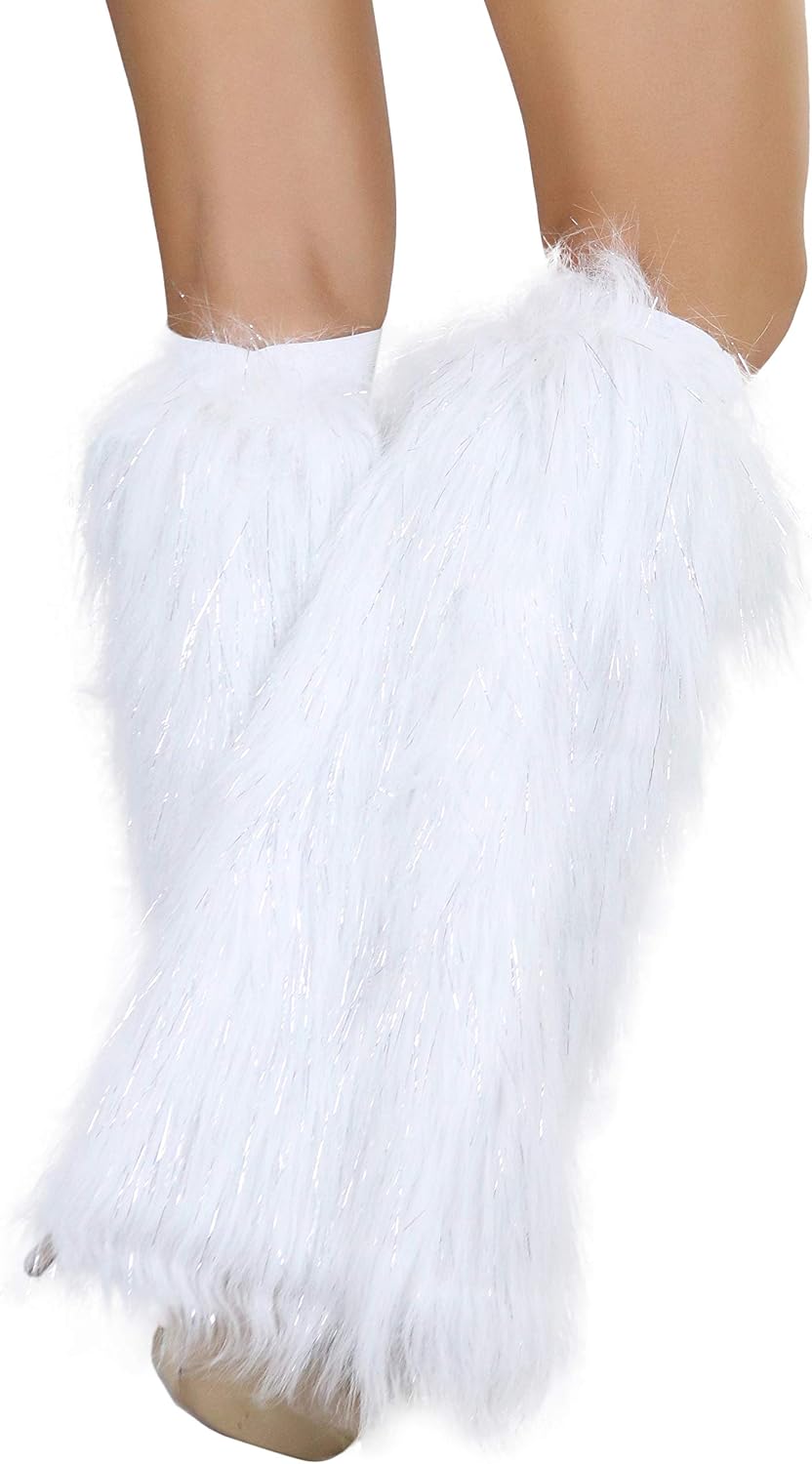 ToBeInStyle Women's Glitter Rave Faux Fur Lurex Boot Cuff Fuzzy Leg Warmers