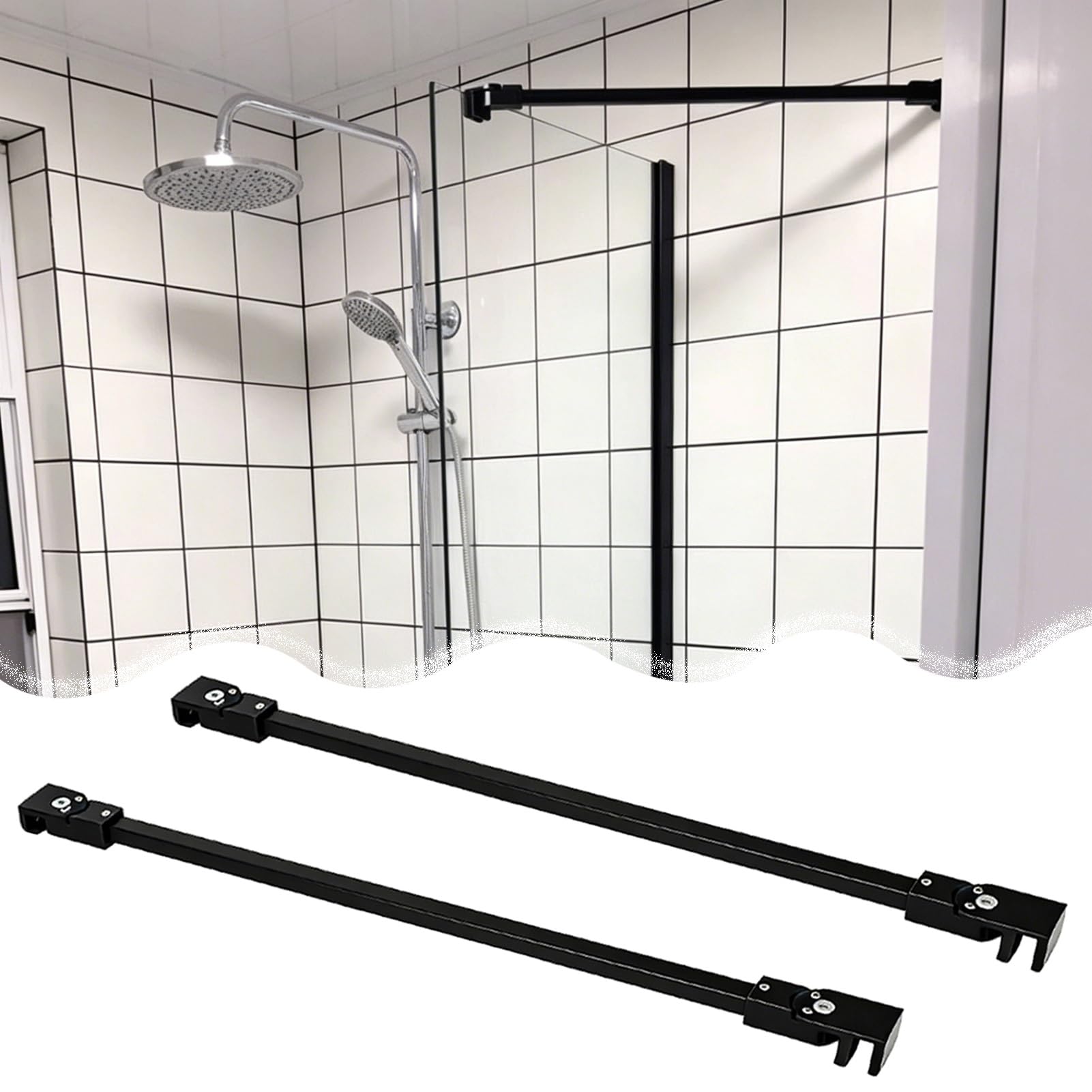 Shower Screen Support Bar 2 Pack Shower Support Bar Fixed Bracket, Rotatable Frameless Enclosure Screen Arm Clamp, Square Stainless Steel Bath Panel Brace Rod for Bathroom(50cm/19.7in)