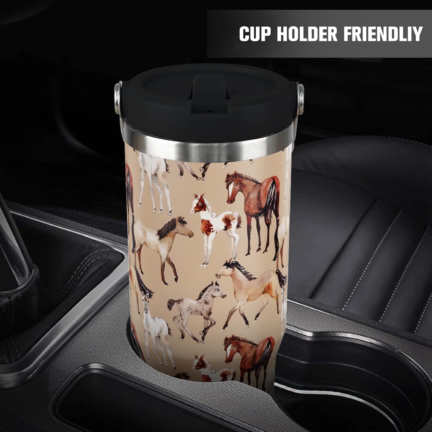 30 oz Horse Tumbler With Handle and Straw, 30oz Flip Straw Tumbler Insulated Coffee Travel Mugs Cup Water Bottle Gifts for Horse Lovers Women Girls - Image 6