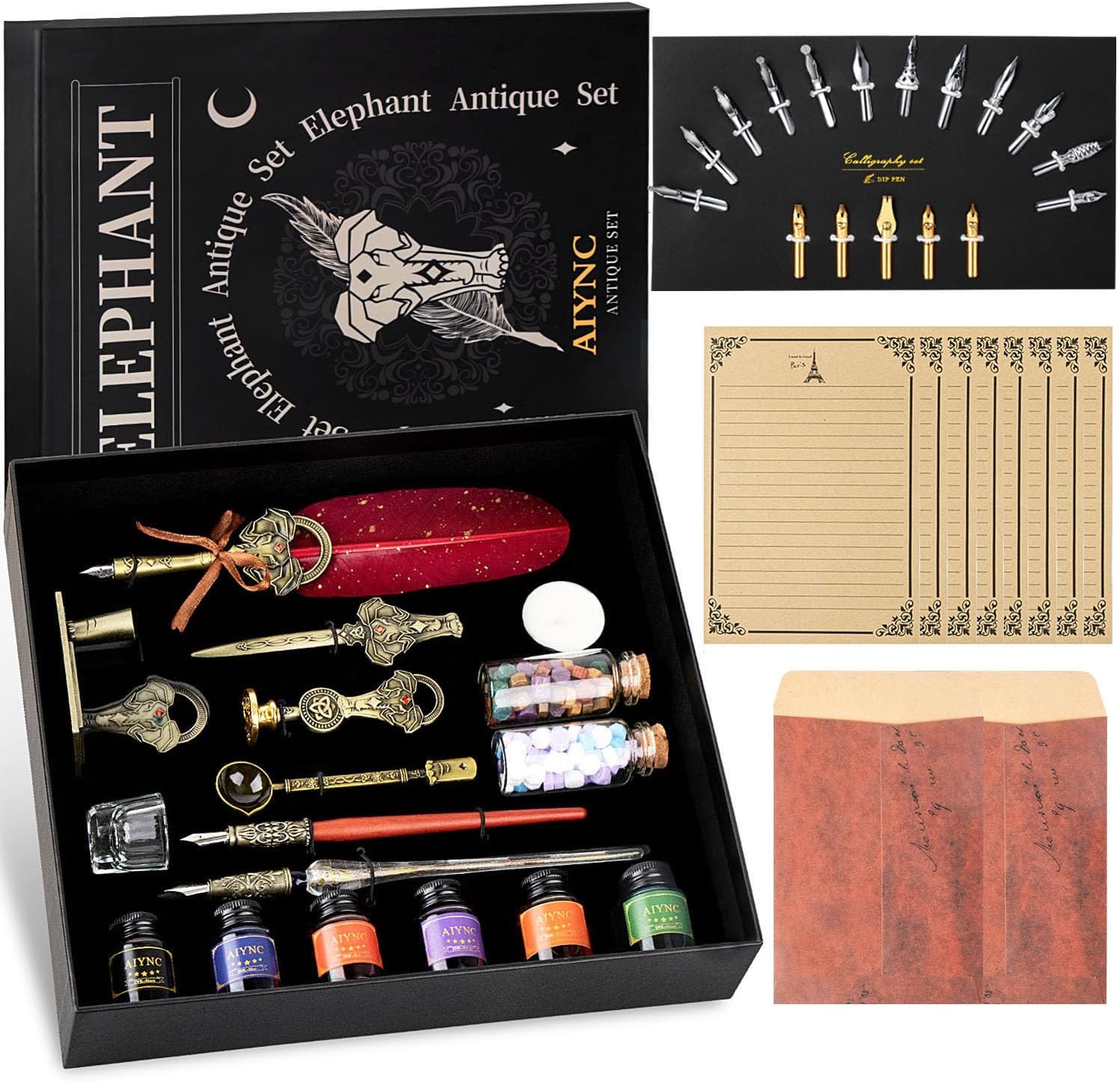 Amazon.com : AIYNC Quill Pen Ink Set with Quill Pen,Glass Pen,Wood ...