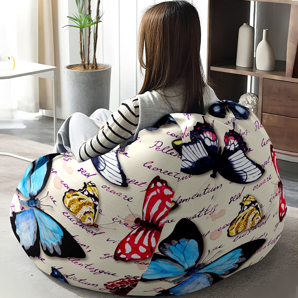 Fodera Per Pouf A Sacco Farfalla Verde: 70x80 Cm, In Cotone Lino Con Cerniera, Senza Imbottitura, Per Adulti E Bambini - 4