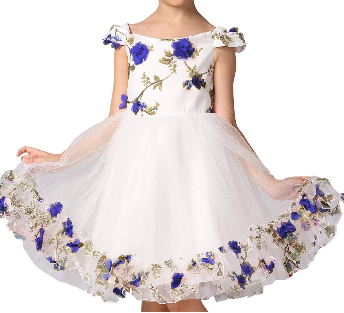 OushinyGirls' Floral Bodice Sleeveless Dress Princess Costume 4 Colors For2-12 Blue