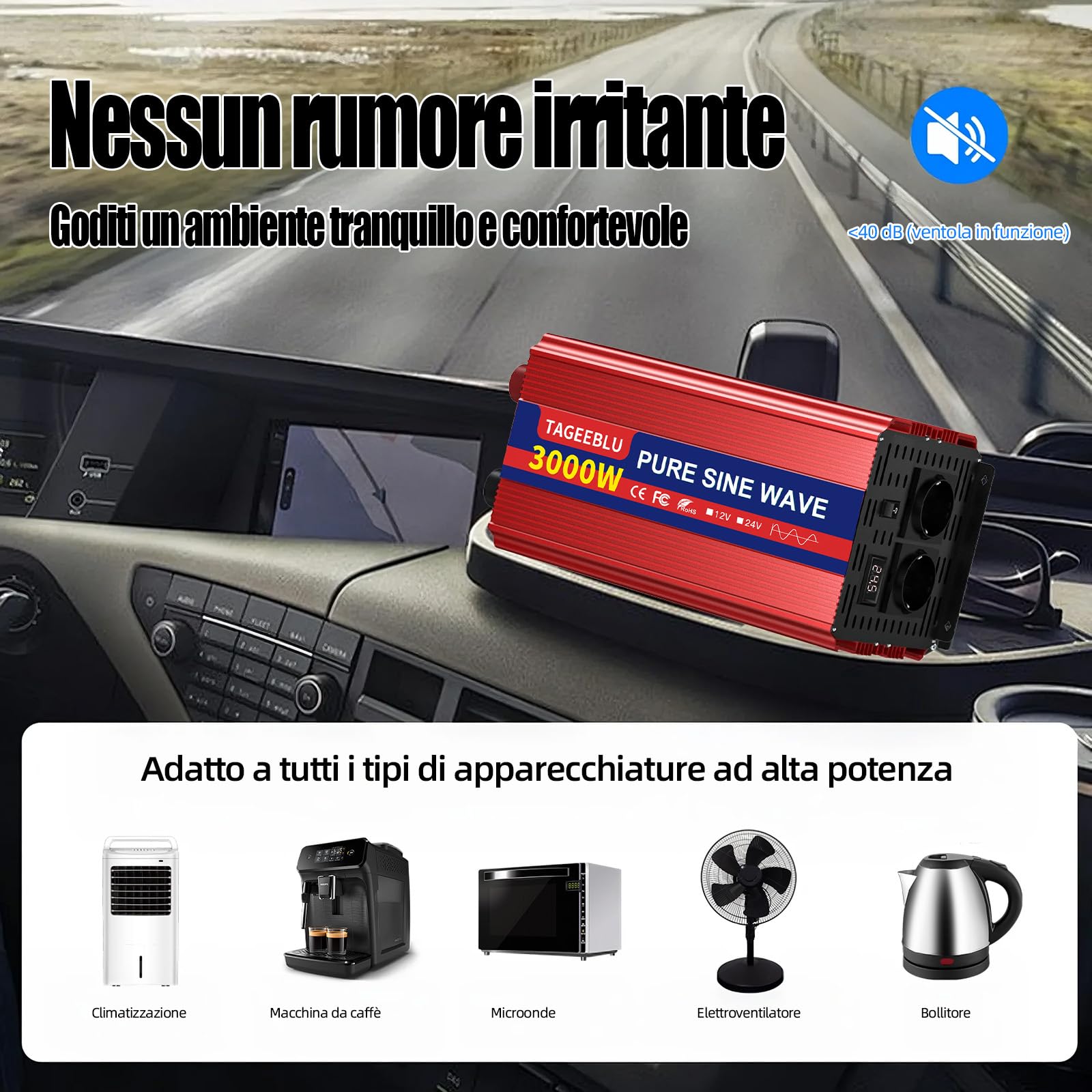 3000w inverter 24v 220v Onda Pura con Display LCD & EU Presa