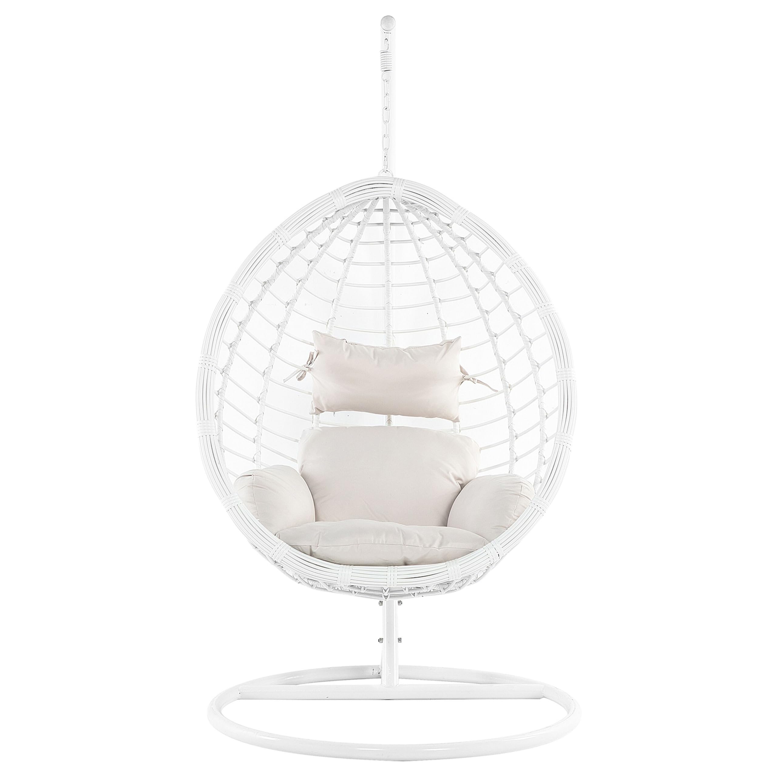 Fauteuil Suspendu Balançoire pour Extérieur et Intérieur en Rotin Blanc Design Ultra Moderne et Conception Solide pour Salon ou Jardin Beliani