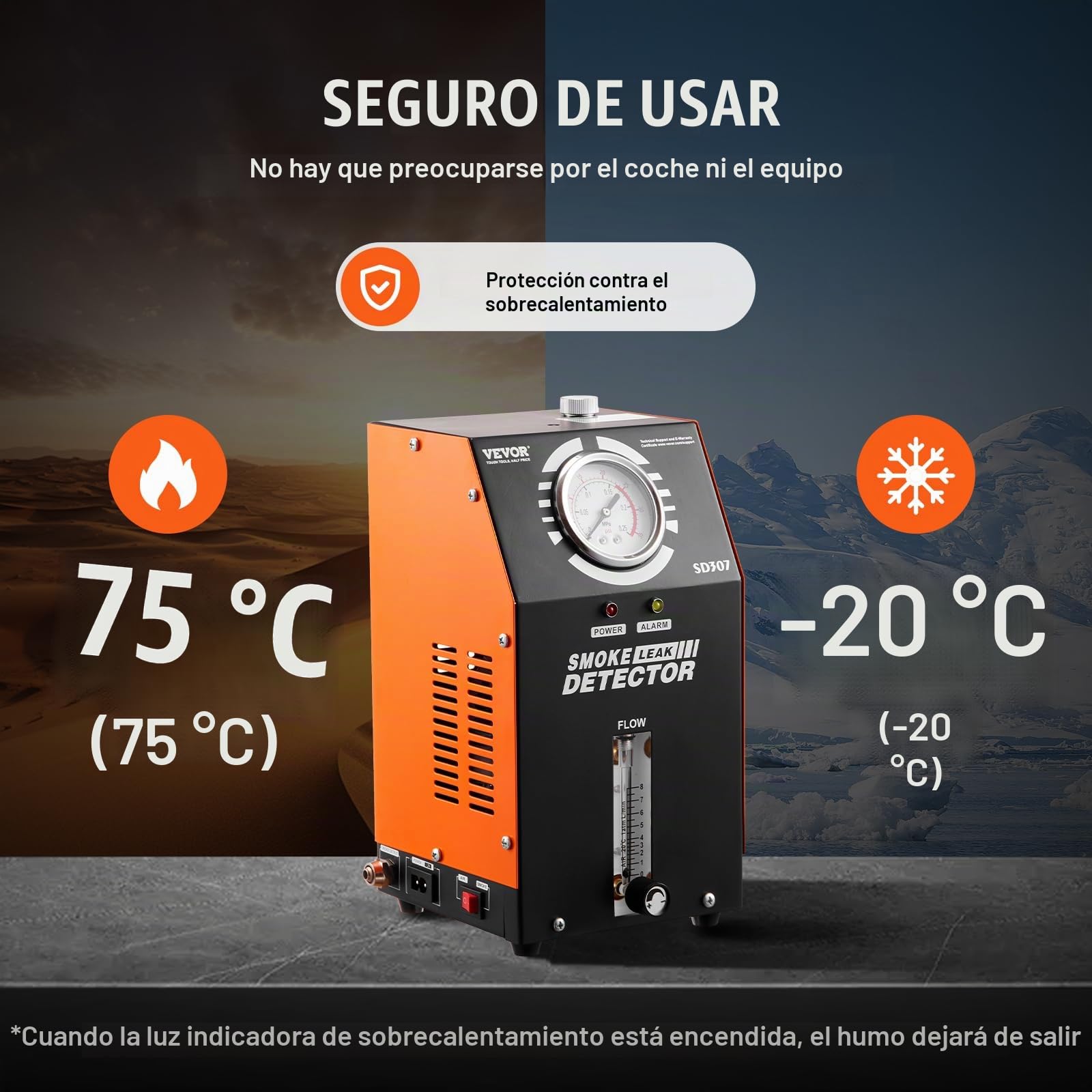 VEVOR Detector de Fugas de Humo para Automóviles de Combustible al Vacío EVAP con Bomba de Aire Incorporada, Manómetro y Caudalímetro, con Tubo de Vacío de 2 Modos para Automóviles, 177 x 173 x 290 mm