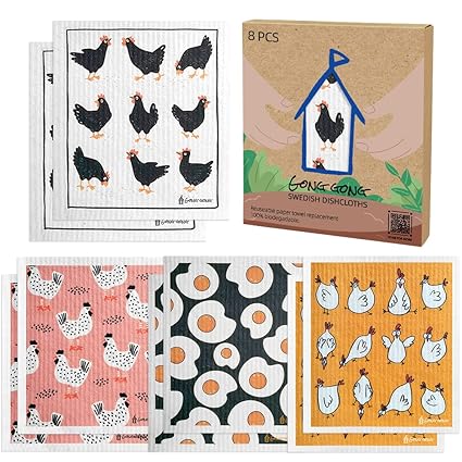 GONG GONG Swedish Dishcloth for Kitchen Cellulose Sponge Cloths Eco-Friendly Cleaning Cloth Reusable Dish Cloth (Chicken*8)