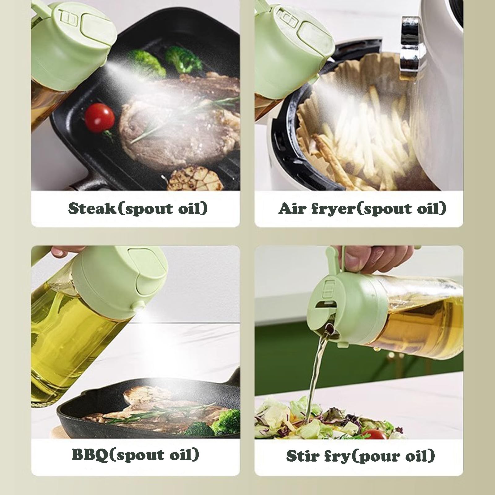 Olivenöl-Spenderflasche, Orange, 2-in-1 Spray & Pour, 470 ml großes Fassungsvermögen, tropffreies Design für gesundes Kochen, Grillen und Salatdressing, 2 Stück