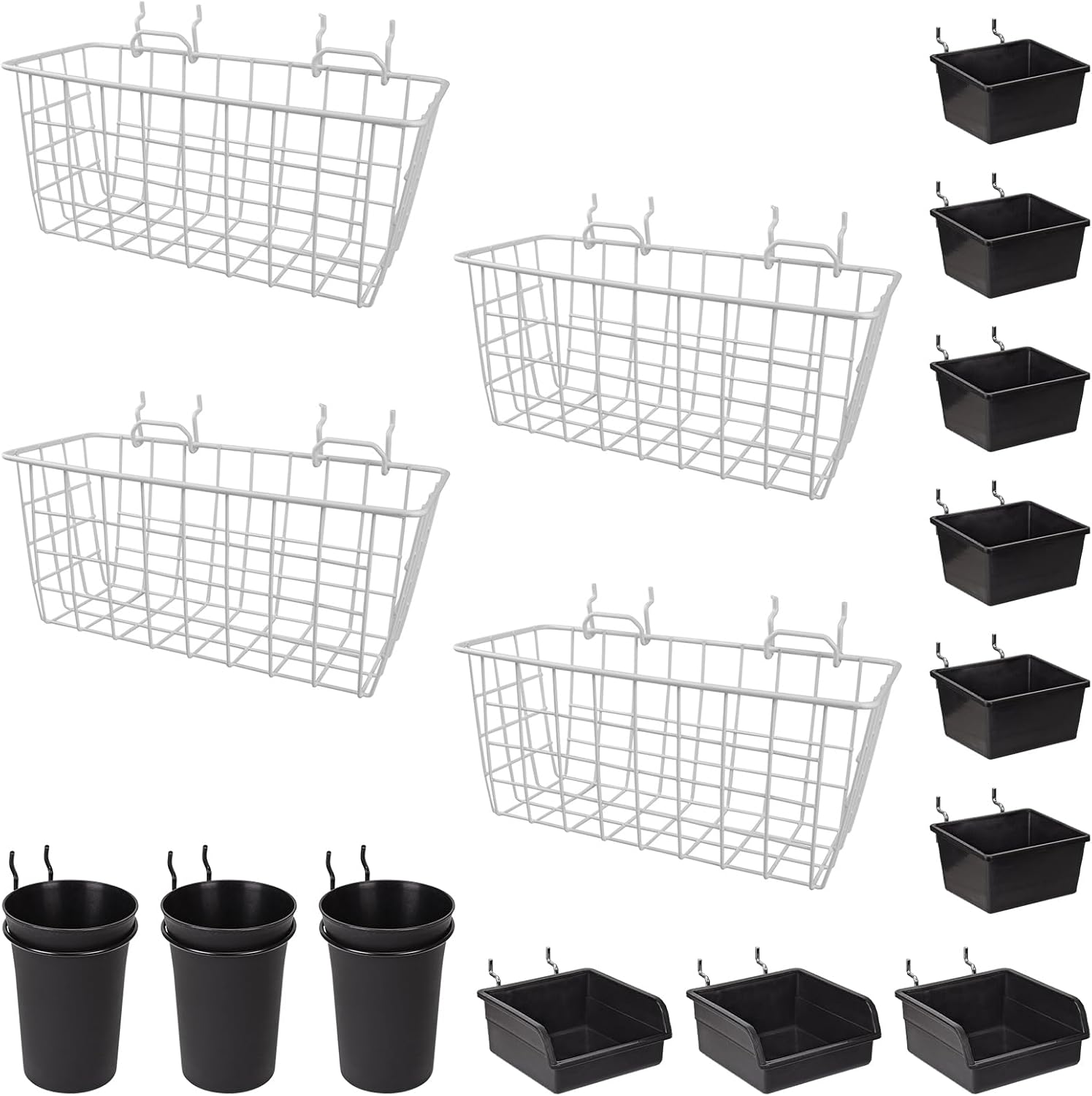 G.CORE 1/8" and 1/4" Peg Board Accessories Kit, 12 Pack Pegboard Bins Cups and 4 Pack Pegboard Baskets Set, Peg Board Bins and Baskets, Pegboard Accessories for Craft Room
