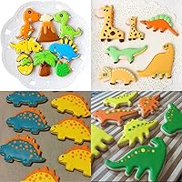 Vista 2 de ISZW - Juego de 12 cortadores de galletas de dinosaurio, moldes de acero inoxidable para hornear, moldes de metal para hornear para niños, moldes
